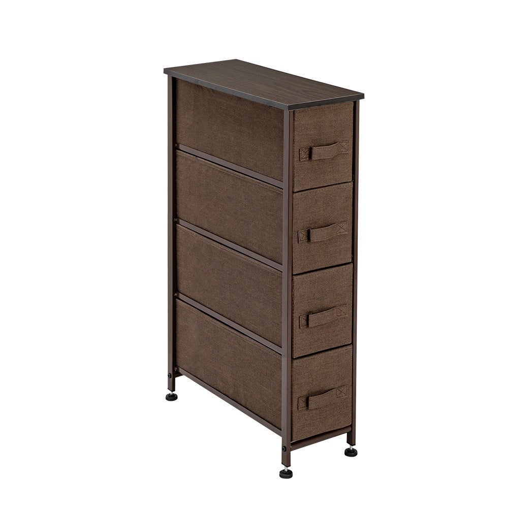 Narrow Dresser， Vertical Storage Unit With 4 Fabric Drawers， Metal Frame， Slim Storage Tower， 7.9