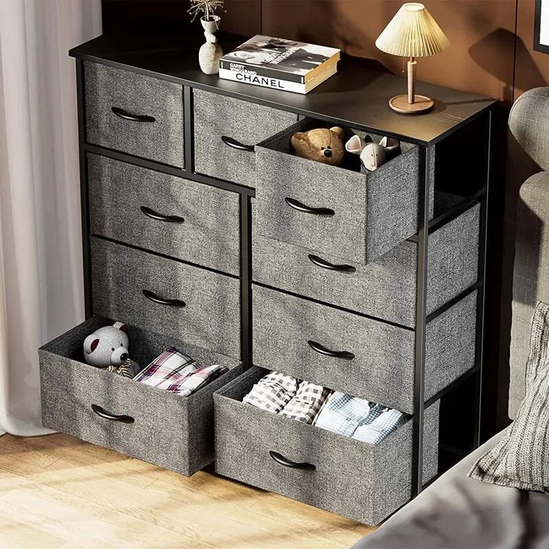 Tall Dresser Storage Tower with 9 Fabric Drawers， Grey - - 37925671 - Mycitystee
