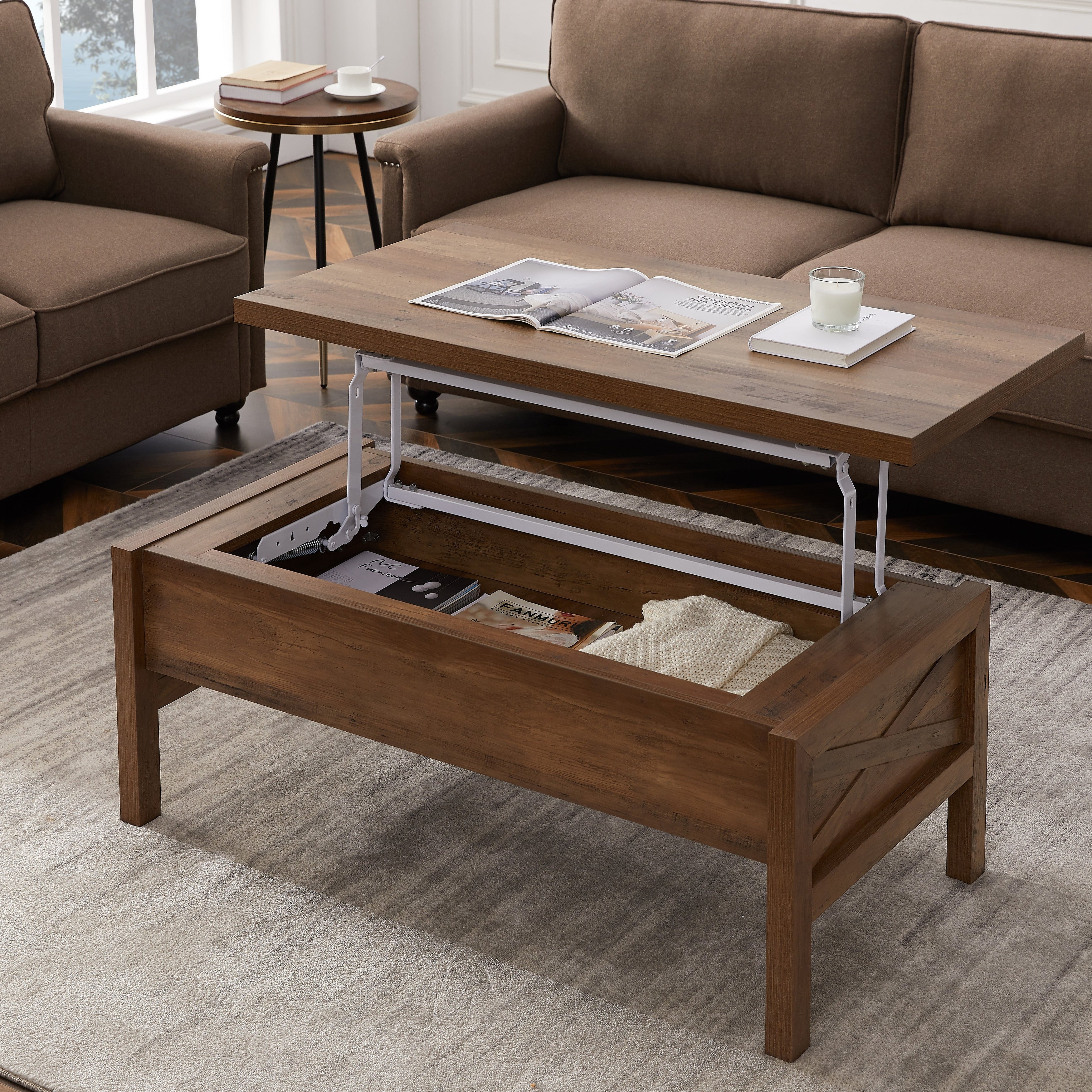 43 in. W Brown Rectangle Wood Coffee Table with Lift Top - Mycitystee