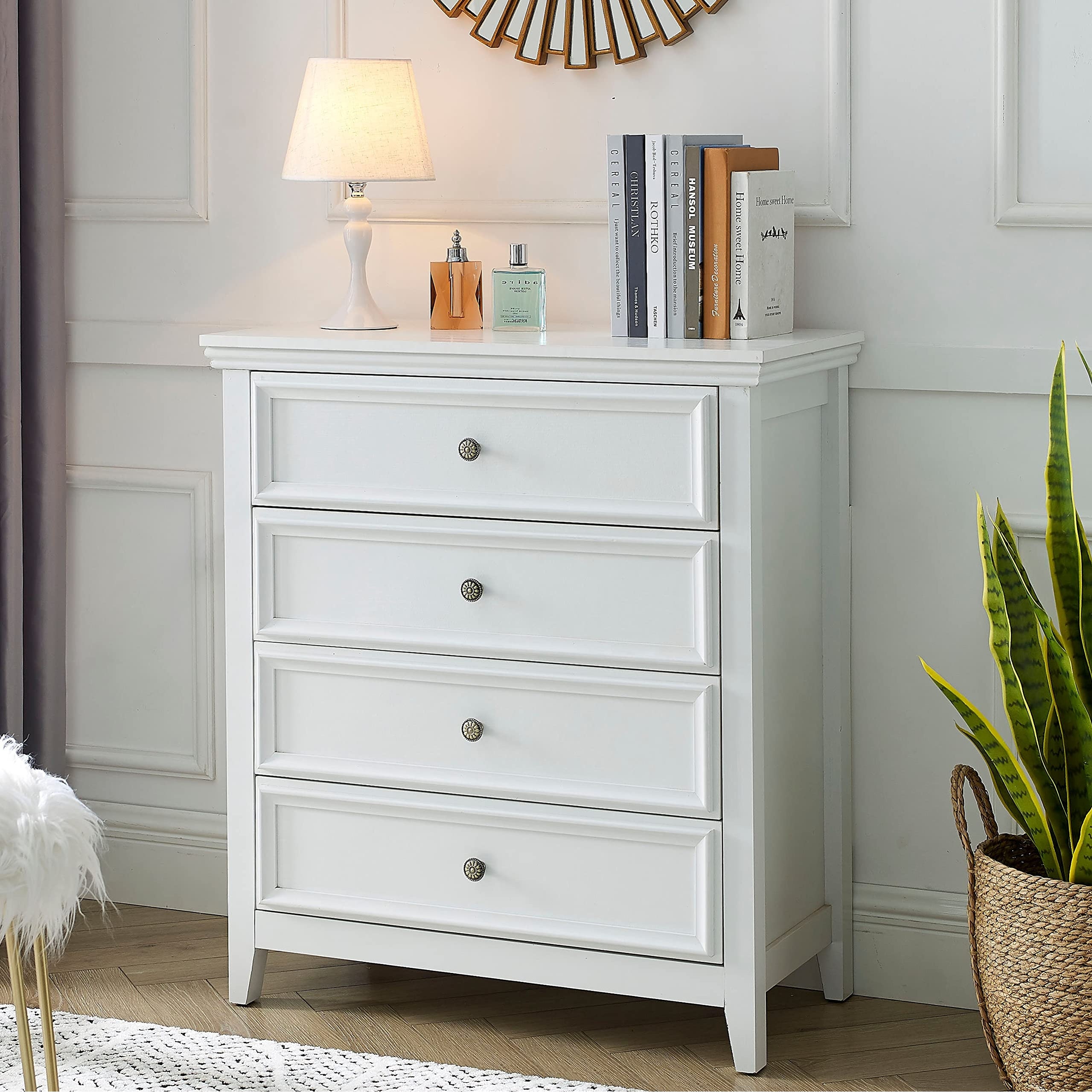 White Dresser for Bedroom， 4 Chest of Drawers Dresser Modern Wood Nightstand， Tall Clothes Organizer Cabinet Kids Dresser - - 37668678 - Mycitystee