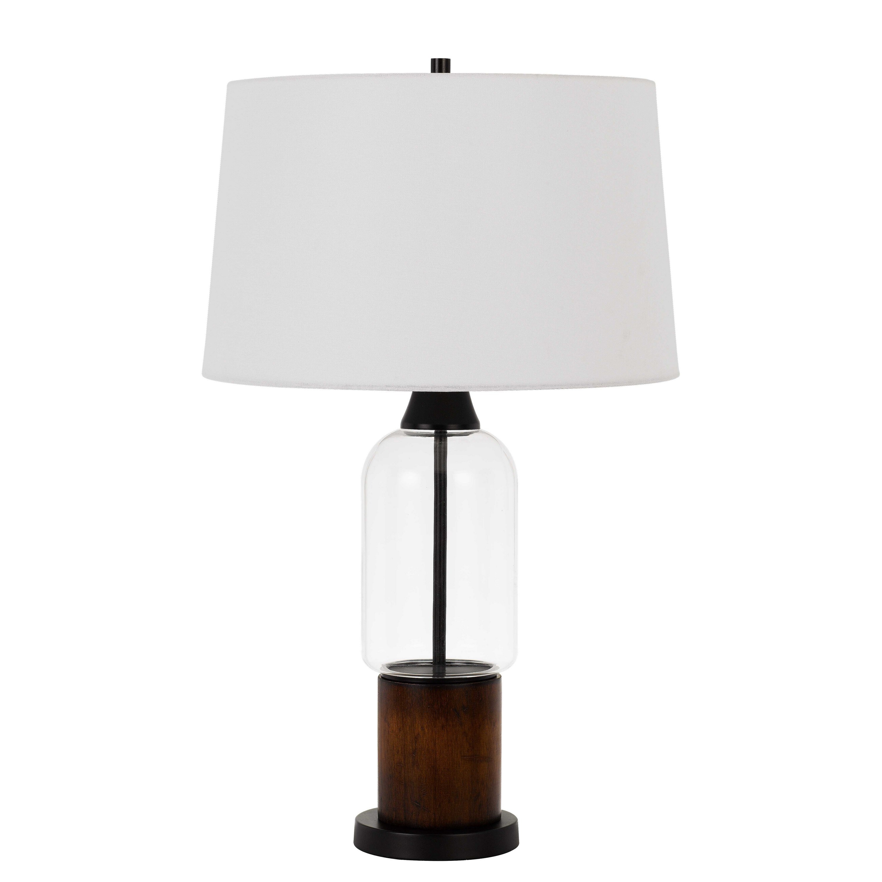 Wooden and Glass Body Table Lamp with Tapered Fabric Shade， White - Mycitystee