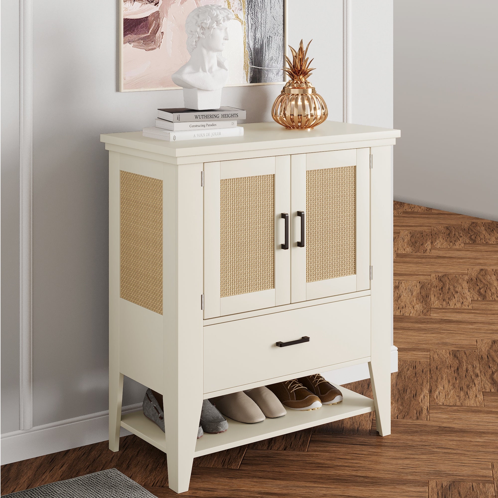 Buffet Cabinet， Rattan Storage Cabinet with Doors and Drawer， Entryway Storage Cabinet， Buffets and Sideboards Accent Cabinet - Mycitystee