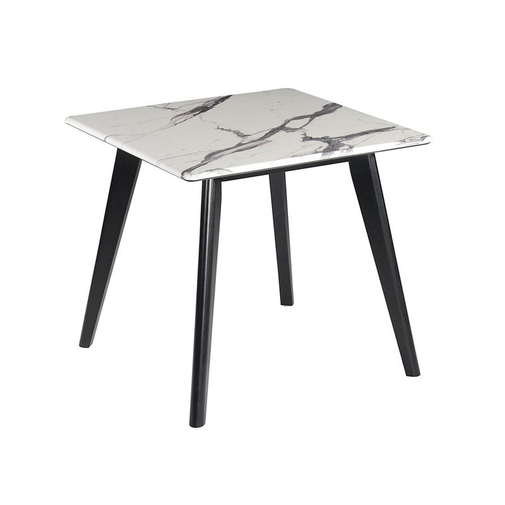 Square Faux Marble Top End Table with Angled Wooden Legs， White - Mycitystee