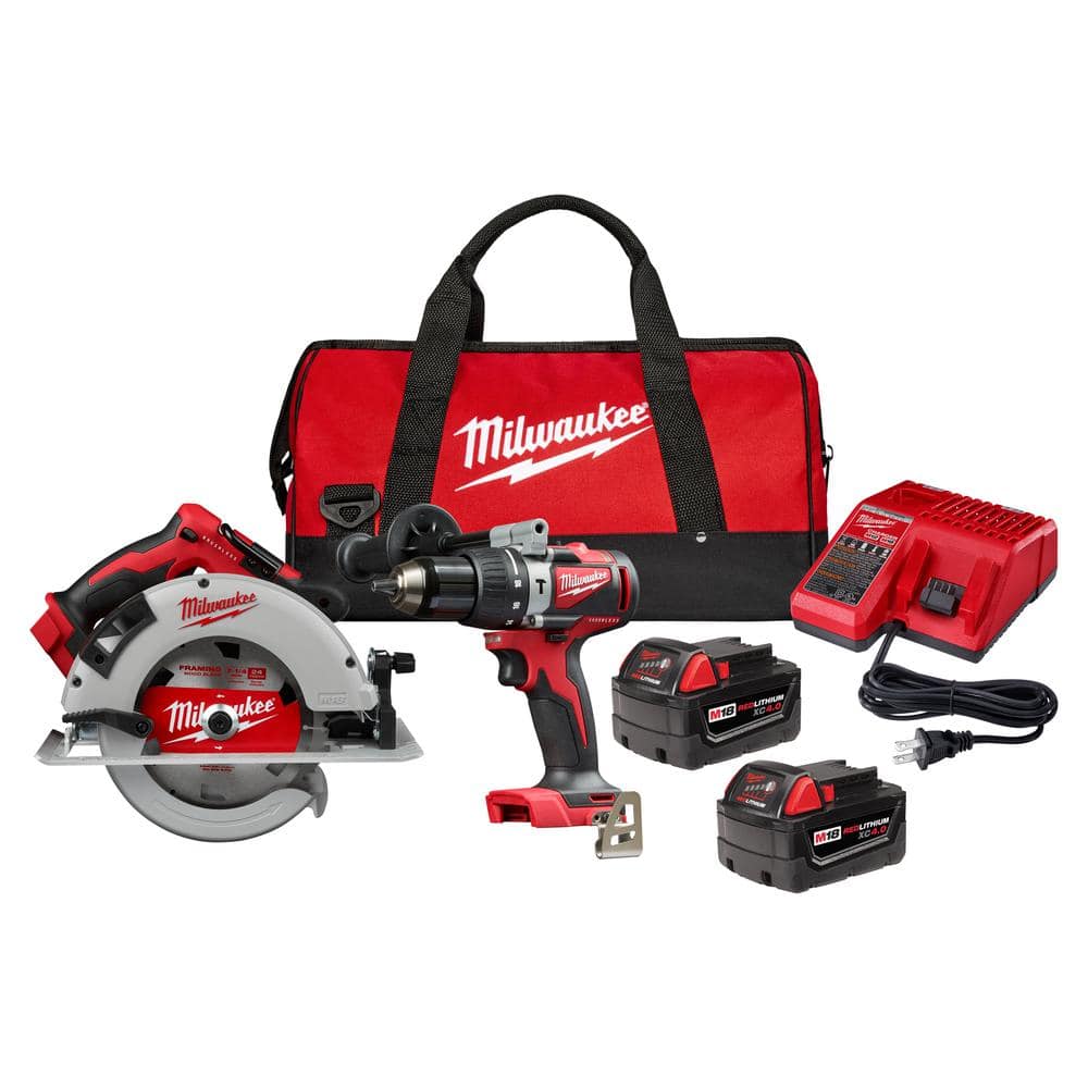 Milwaukee M18 18V Lithium-Ion Brushless Cordless Hammer Drill and Circular Saw Combo Kit (2-Tool) with Two 4.0 Ah Batteries 2992-22 - Mycitystee