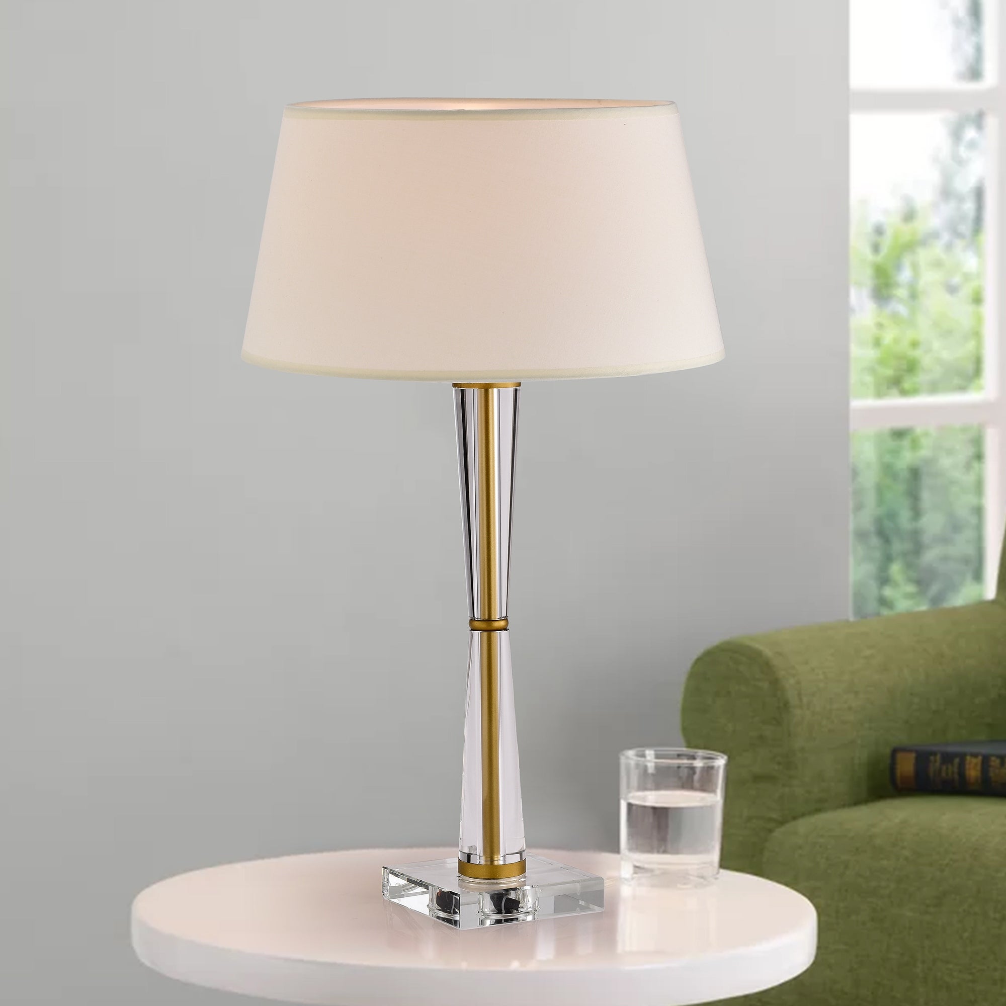 Swanson Off-White+Matte Gold 1-Light Metal/Fabric Drum Shade Table Lamp - Mycitystee