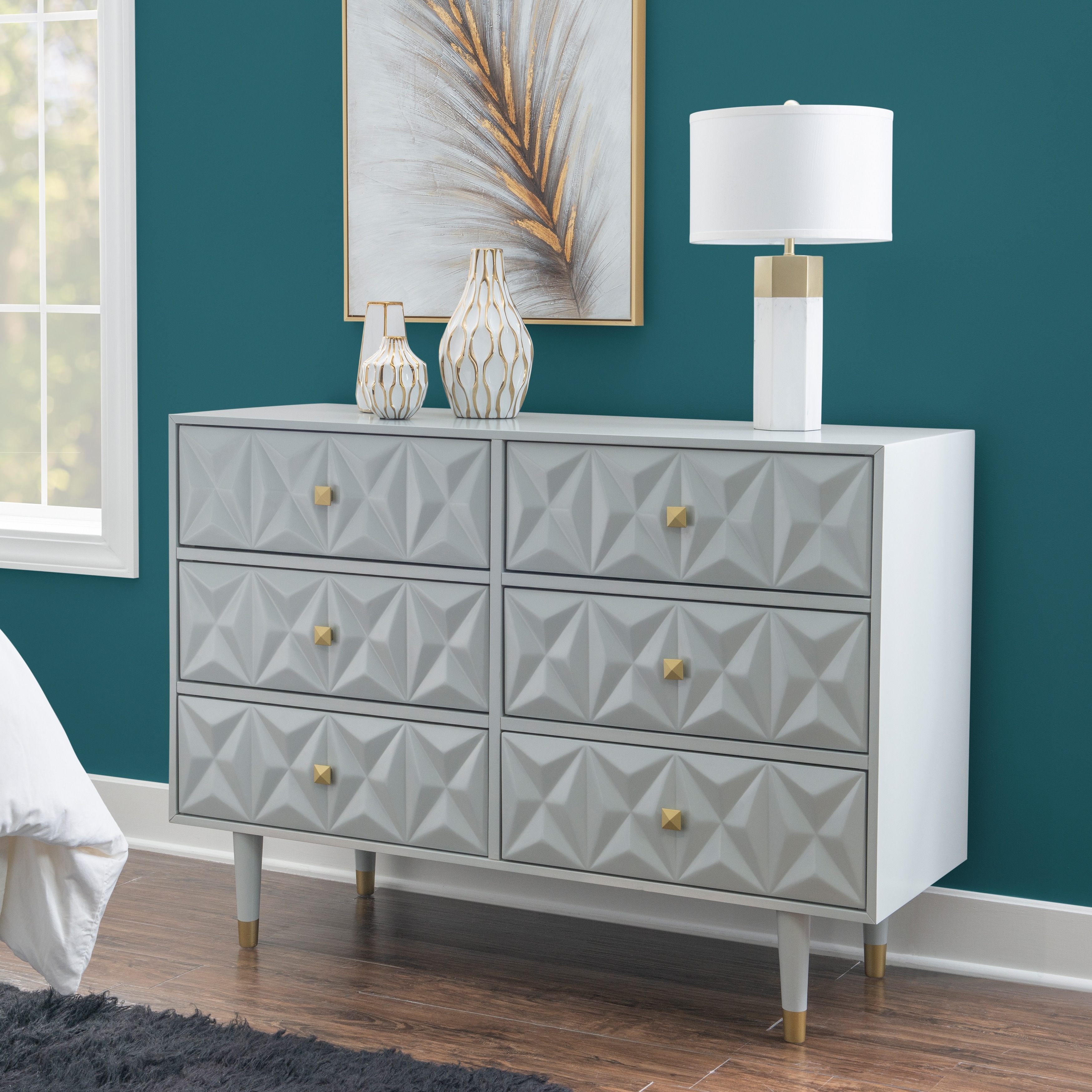 Bea Geometric Textured Glam 6-drawer Dresser - - 23385303 - Mycitystee