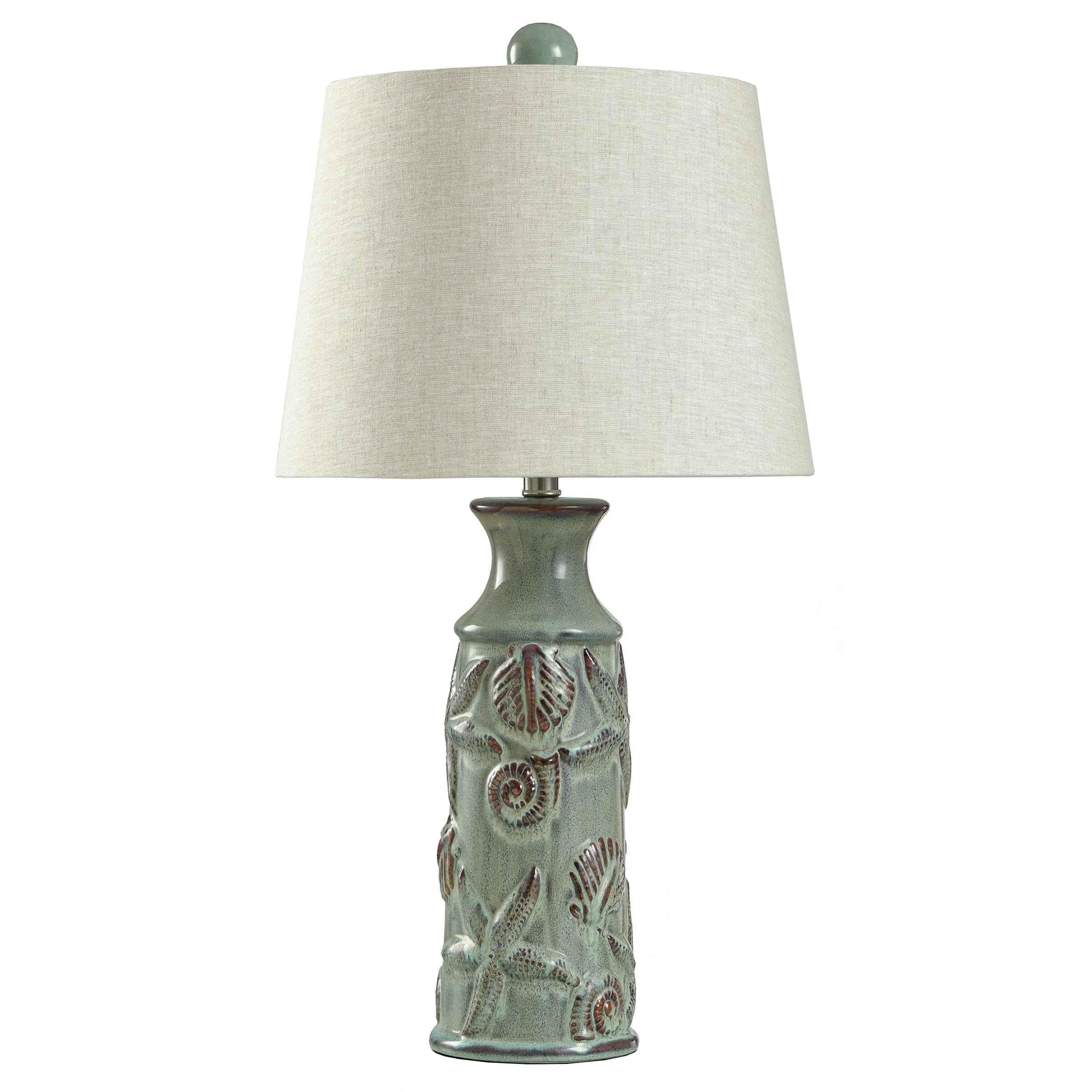 Ceramic Table Lamp - Blue Bay Finish - Beige Linen Shade - Mycitystee