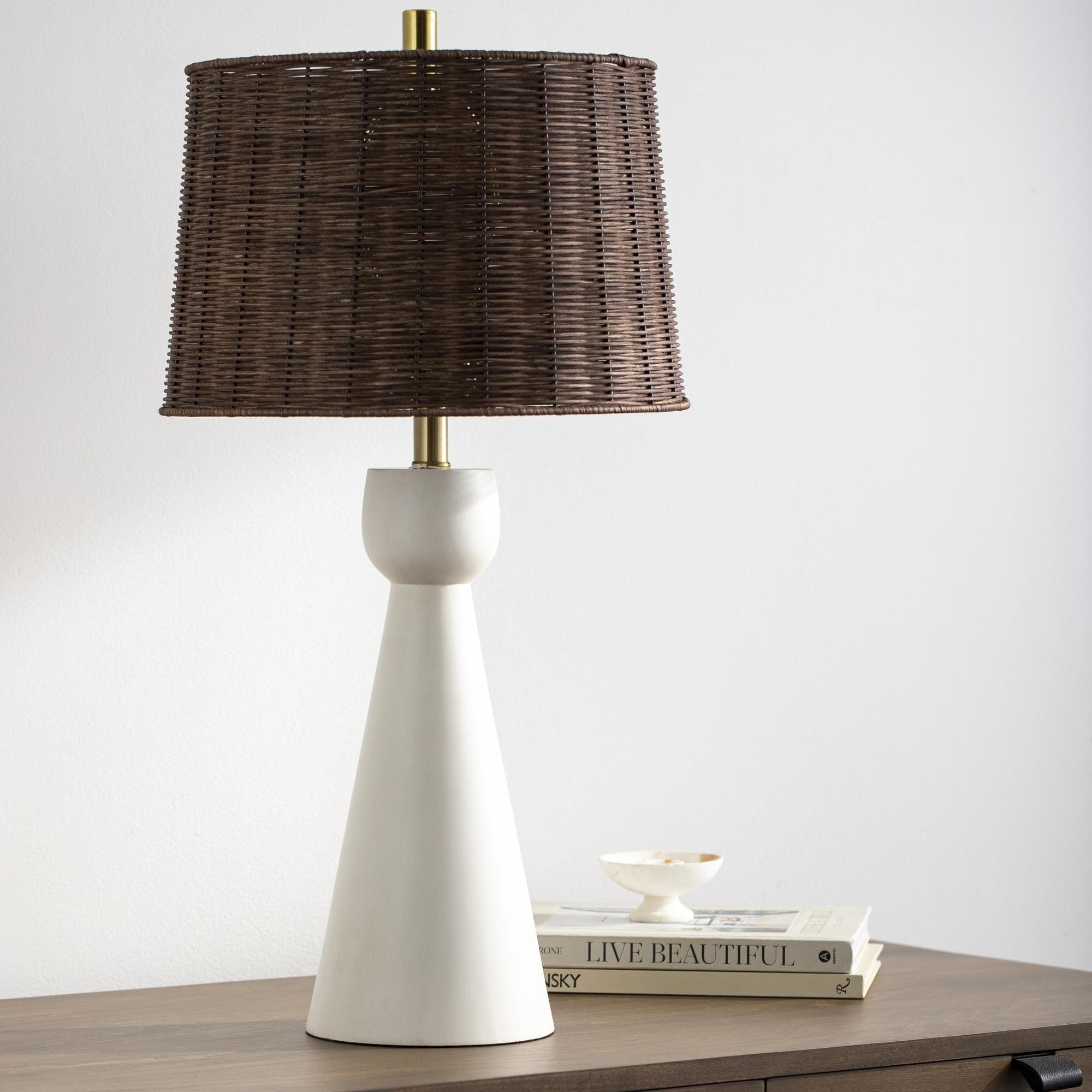 Kehoe Rattan and White Resin Tapered 29-inch Tall Table Lamp - 29