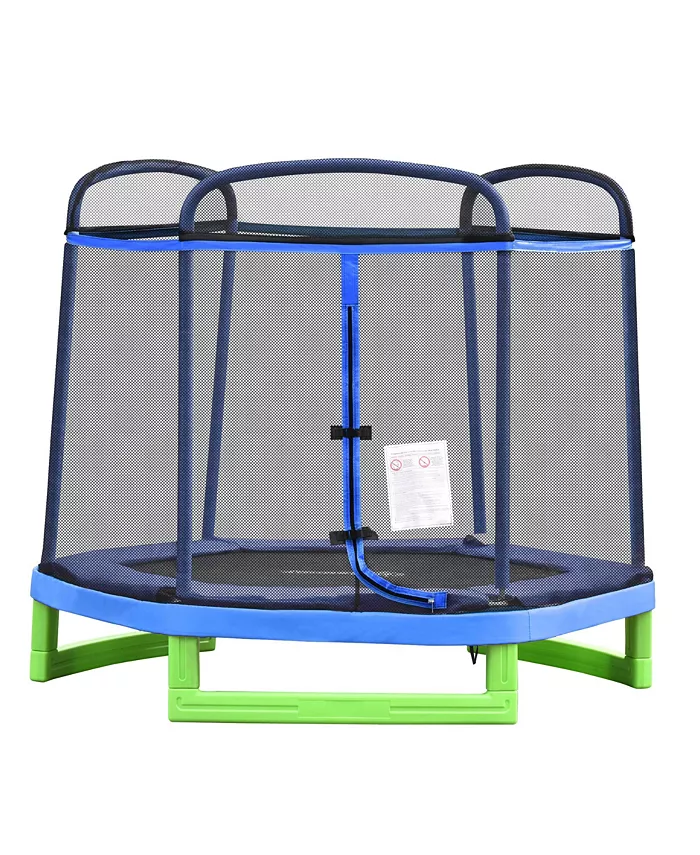 Outsunny 7' Spring Trampoline for Kids w  Enclosure Net Indoor Play Toy， Blue - Mycitystee
