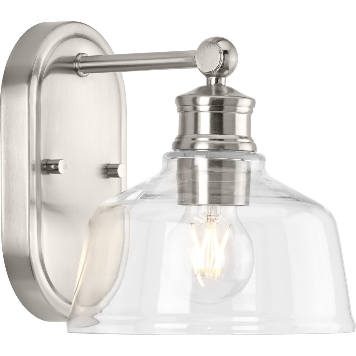 Singleton Collection 1-Light 7.62 in. Brushed Nickel Vanity Light with Clear Glass Shade - Small - Mycitystee