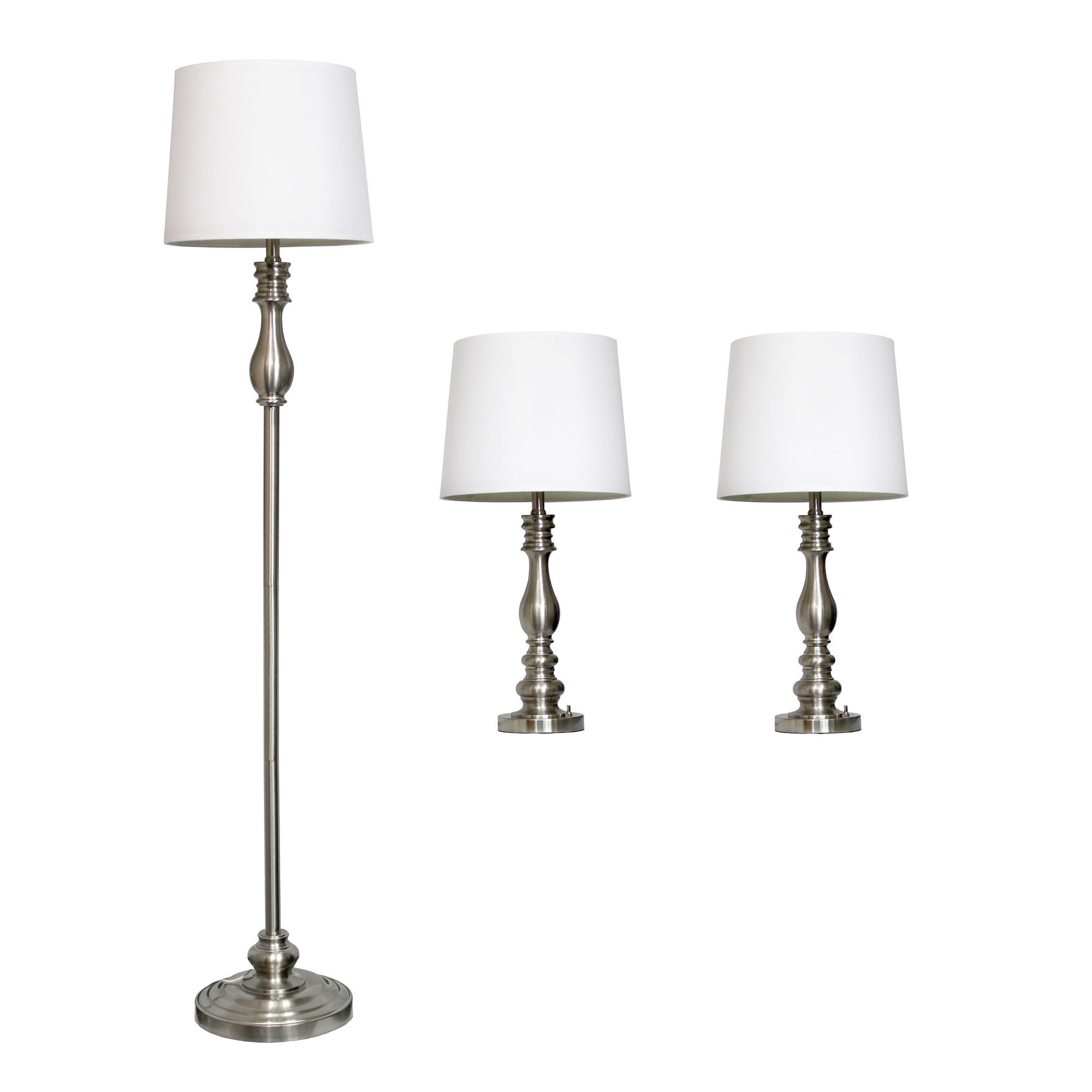 Elegant Designs Brushed Steel Three Pack Lamp Set (2 Table Lamps， 1 Floor Lamp) - N/A - Mycitystee