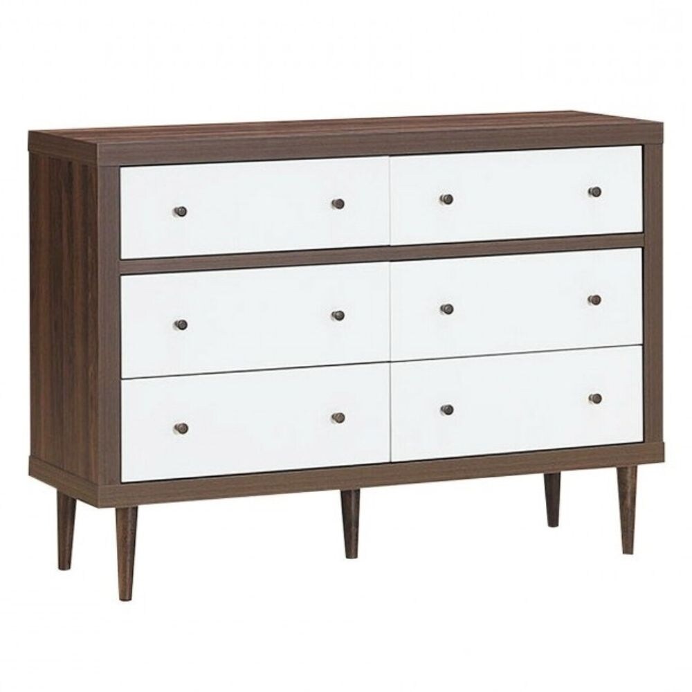 Modern Walnut White 6 Drawer Wood Dresser - - 36069139 - Mycitystee