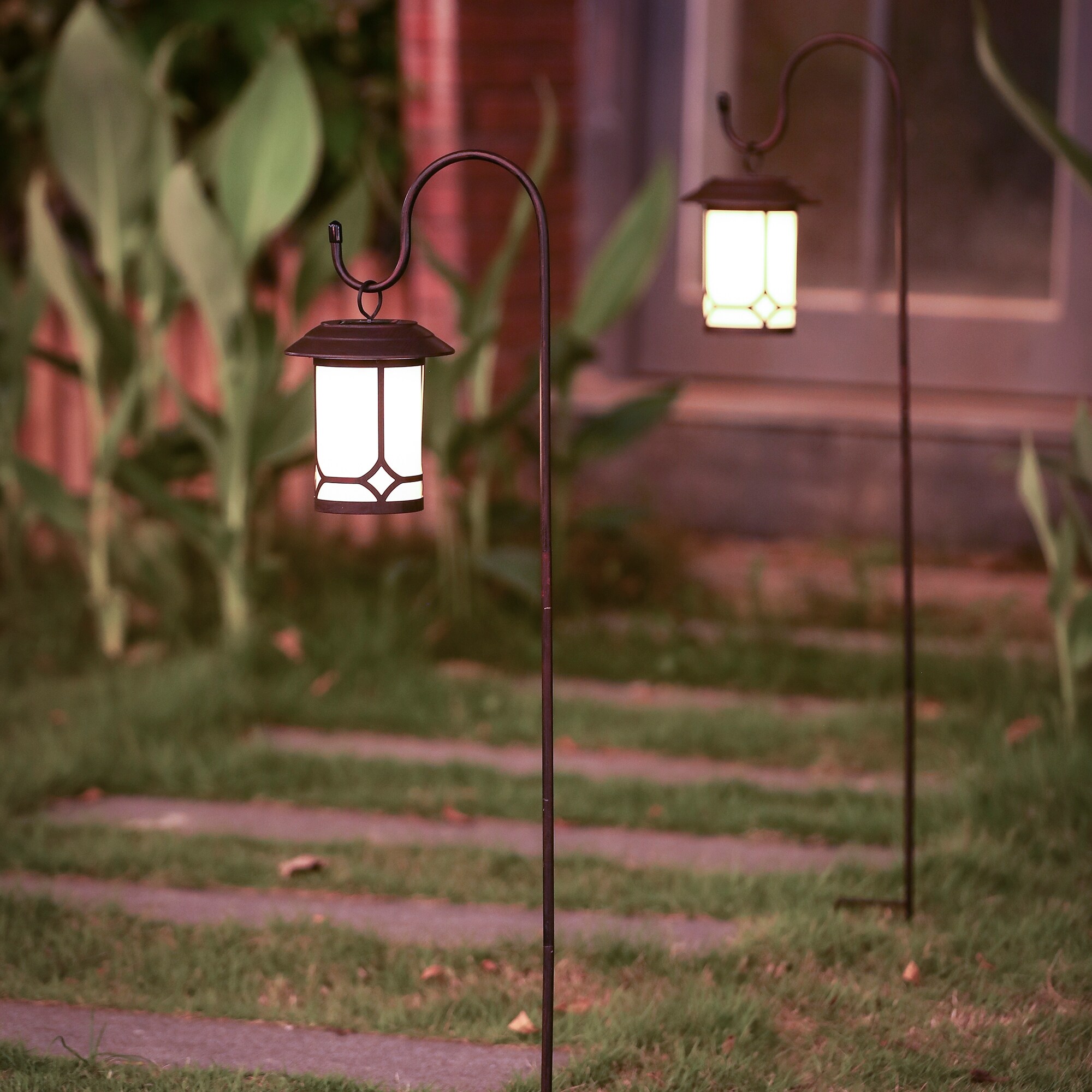 HuntingtonClassical Hanging Solar Lanterns with Shepherd's Hooks (Set of 2) by Havenside Home - Mycitystee