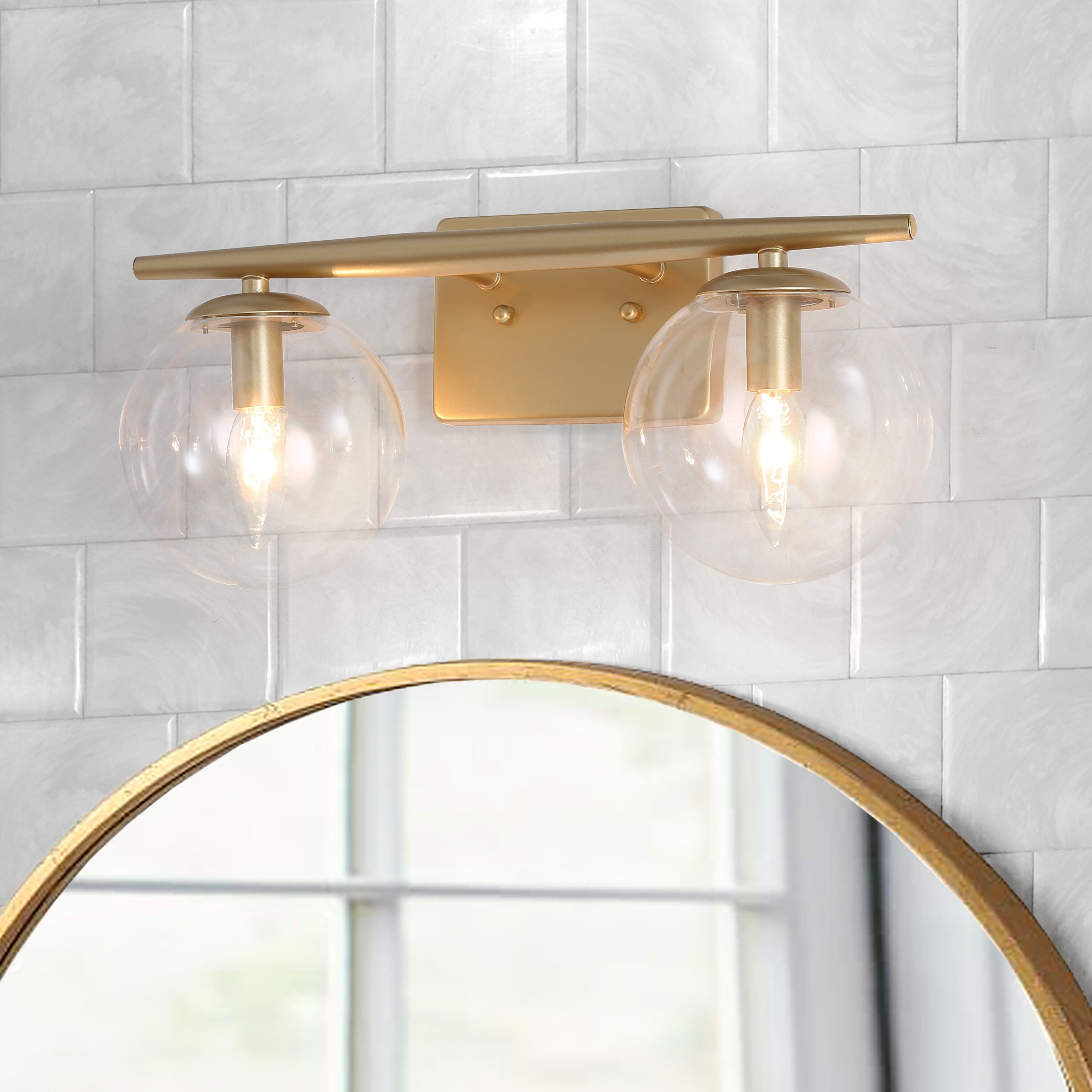 Modern 2-light Bathroom Vanity lights Farmhouse Mid-century Gold Wall Sconces with Glass Globe - L 16