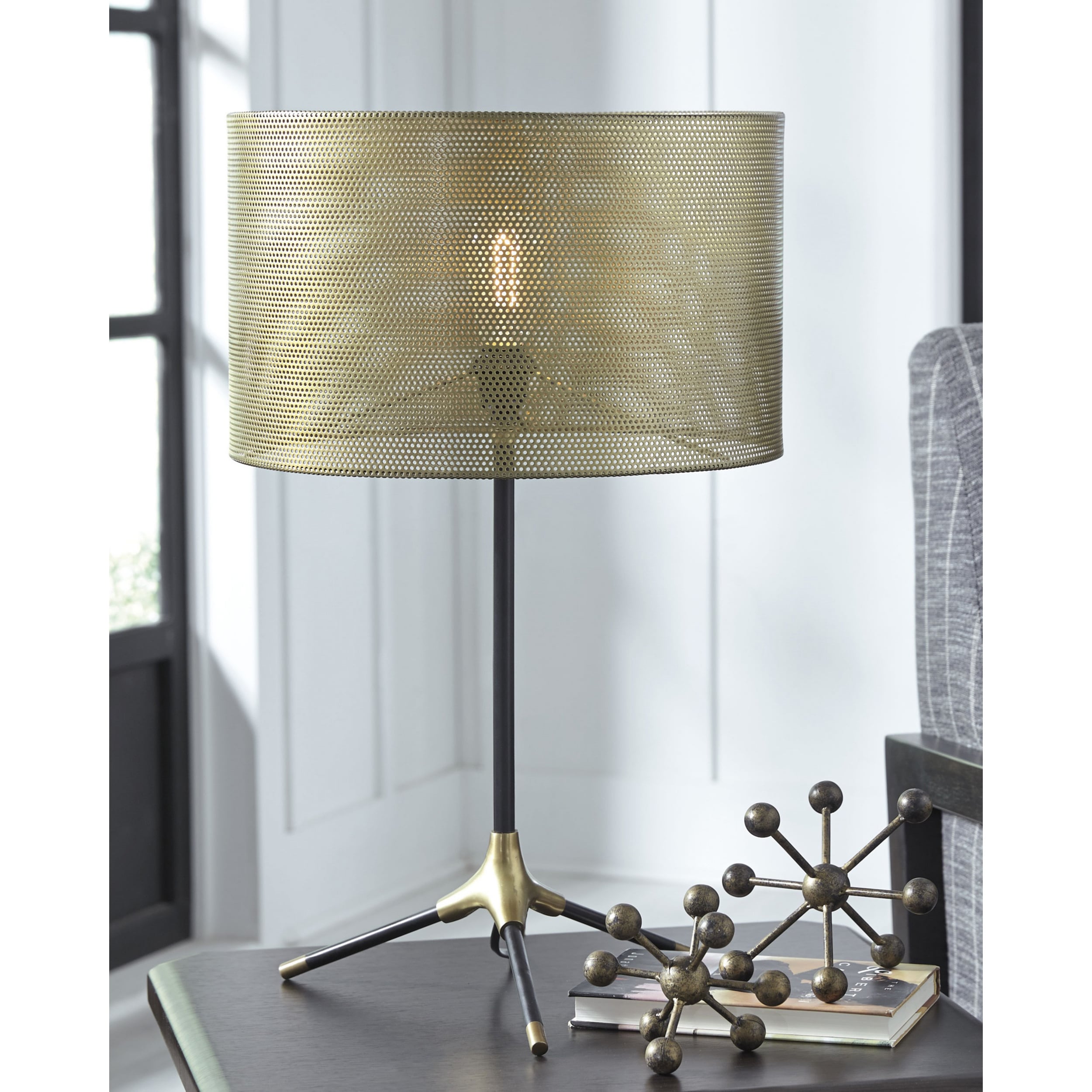 Mance Metal 27 Inch Table Lamp - Gray/Brass Finish - Mycitystee