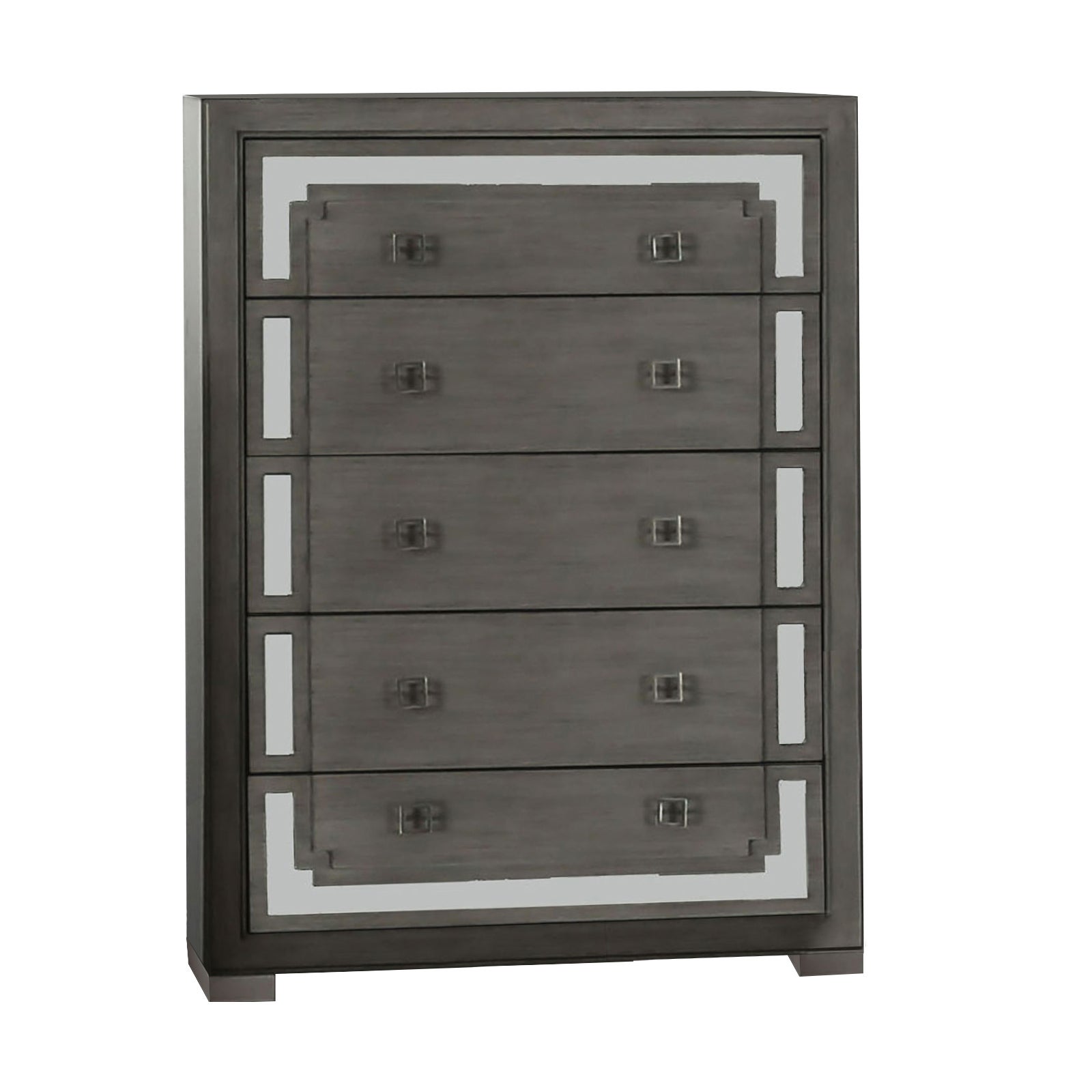 52 Inch Classic Tall Dresser Chest， 5 Drawers， Nickel Square Pulls， Gray - - 36561432 - Mycitystee