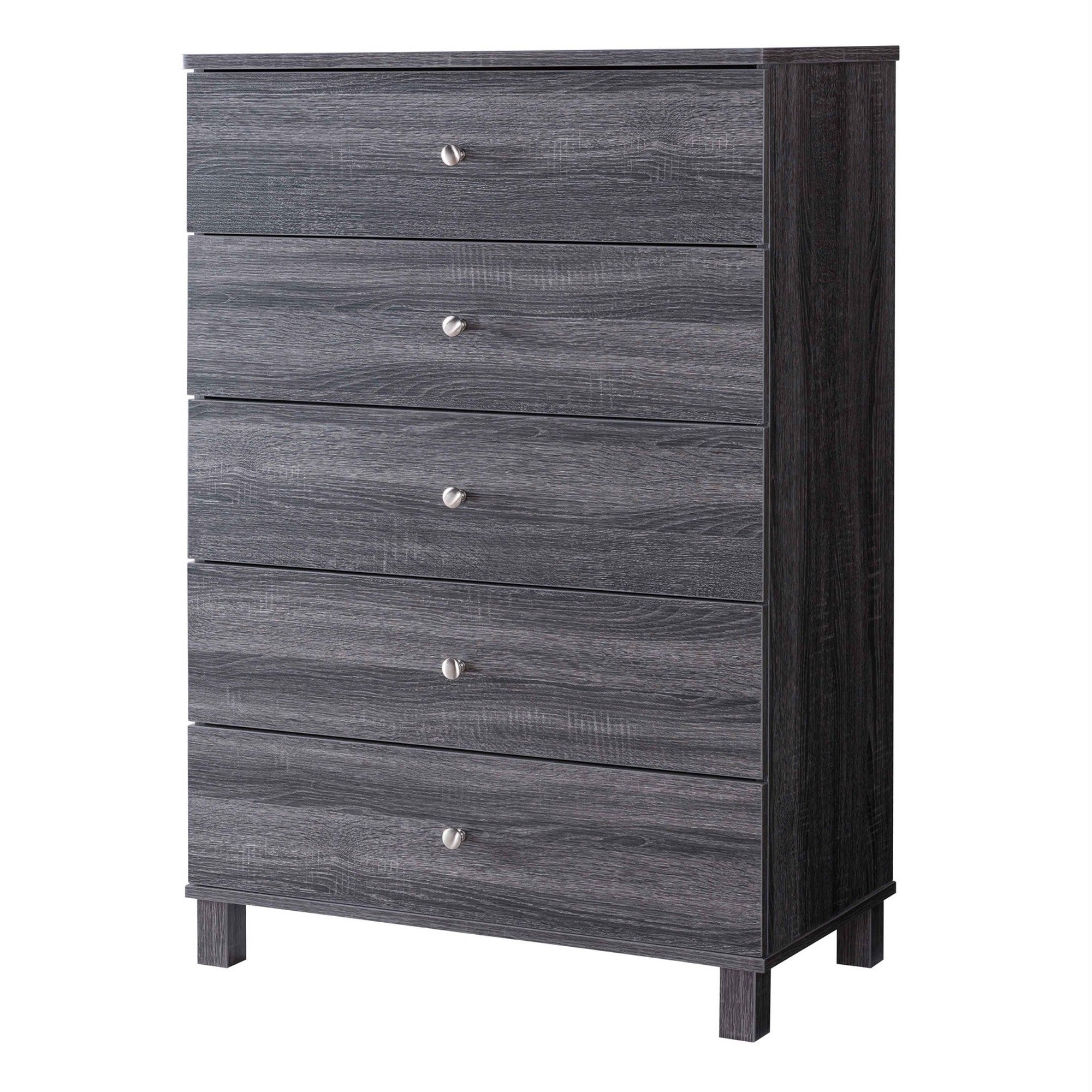 43.25 Inches 5 Drawer Chest with Straight Legs， Distressed Gray - - 32904445 - Mycitystee