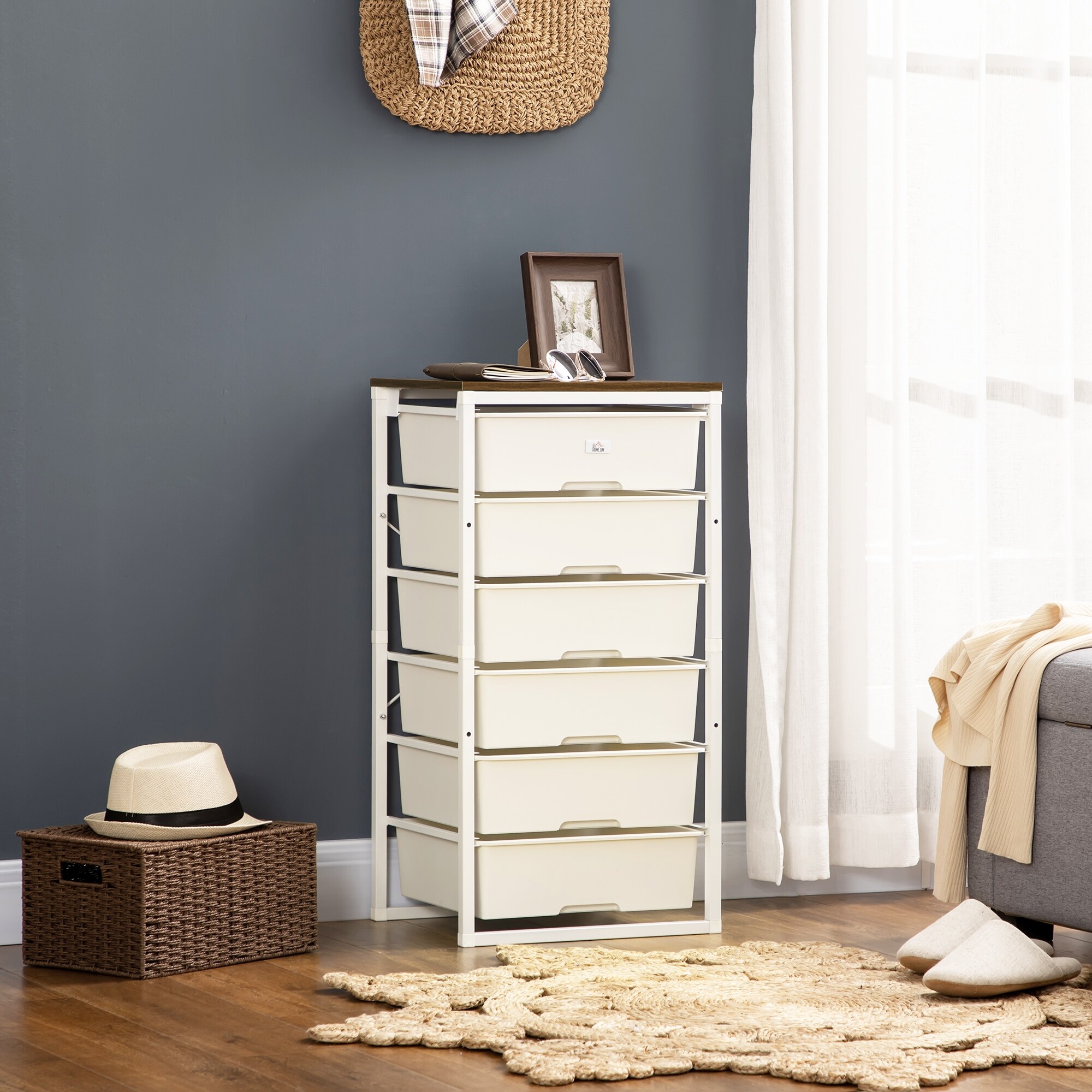 HOMCOM Dresser for Bedroom， 6 Drawer Dresser， Chest of Drawers with Steel Frame for Bedroom， Living Room - - 36792763 - Mycitystee