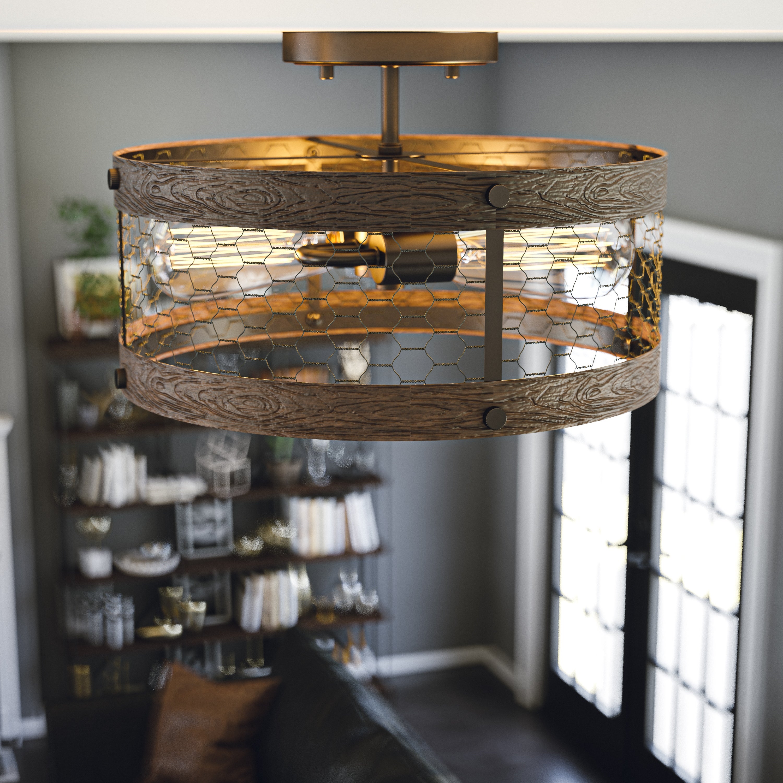 Grayson Wood and Oil Rubbed Bronze Finish 2 Light Semi Flush Mount - Mycitystee