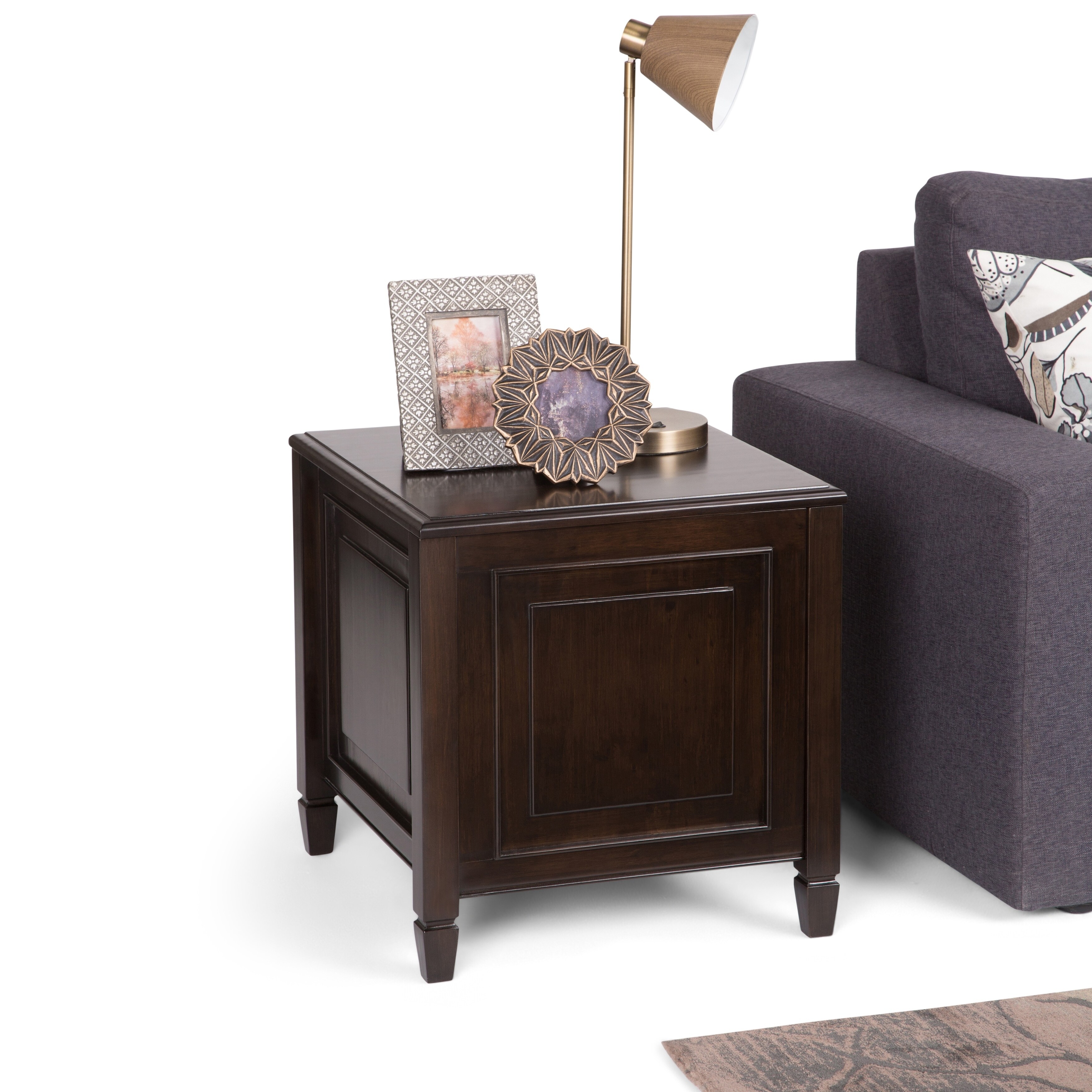 WYNDENHALL Hampshire SOLID WOOD 21 inch Wide Rectangle Traditional End Table with Tray in Dark Chestnut Brown - Mycitystee