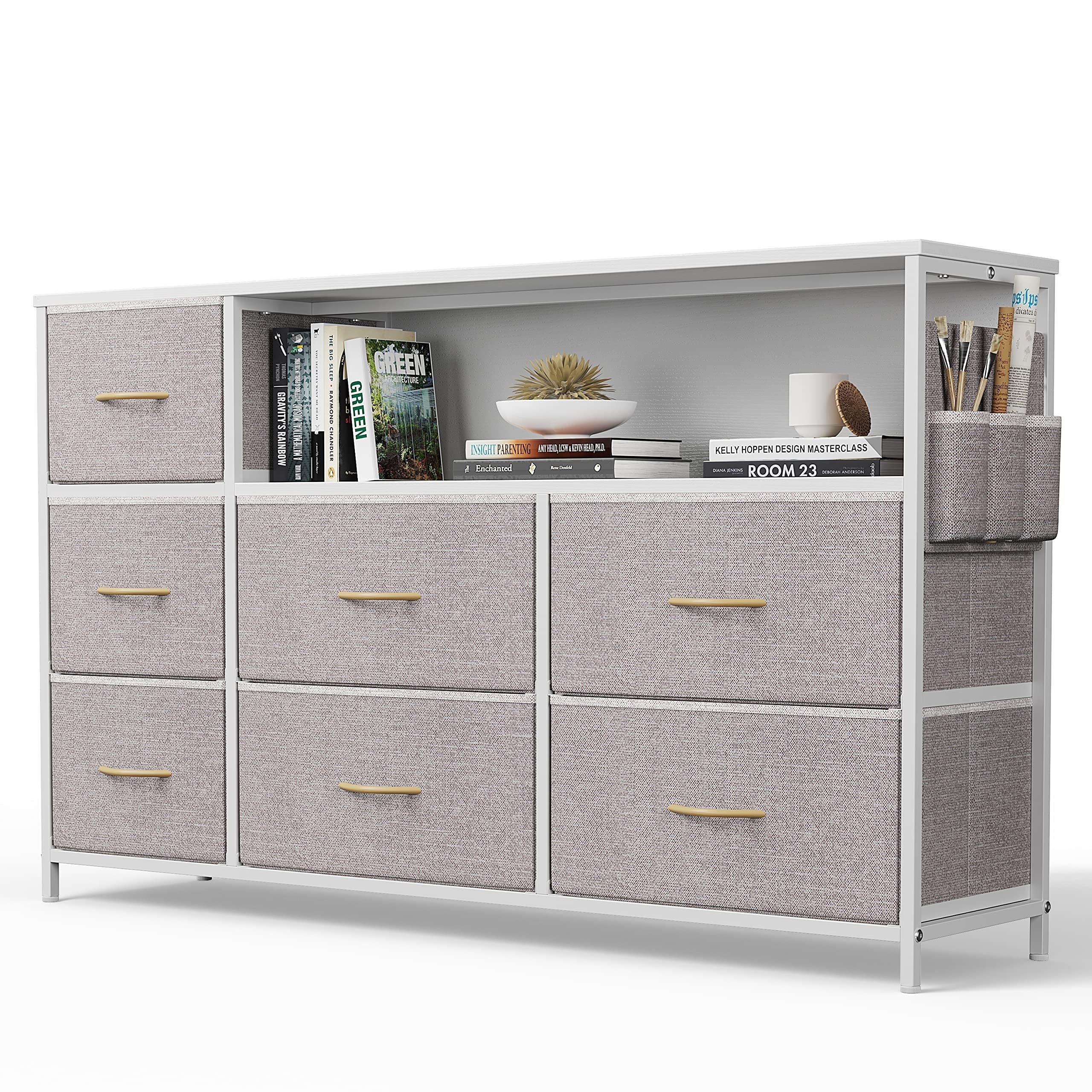 Dresser TV Stand for Bedroom， Small Kids Fabric Light Grey Dresser with Shelves for Closet Nursery - as picture - - 37668318 - Mycitystee