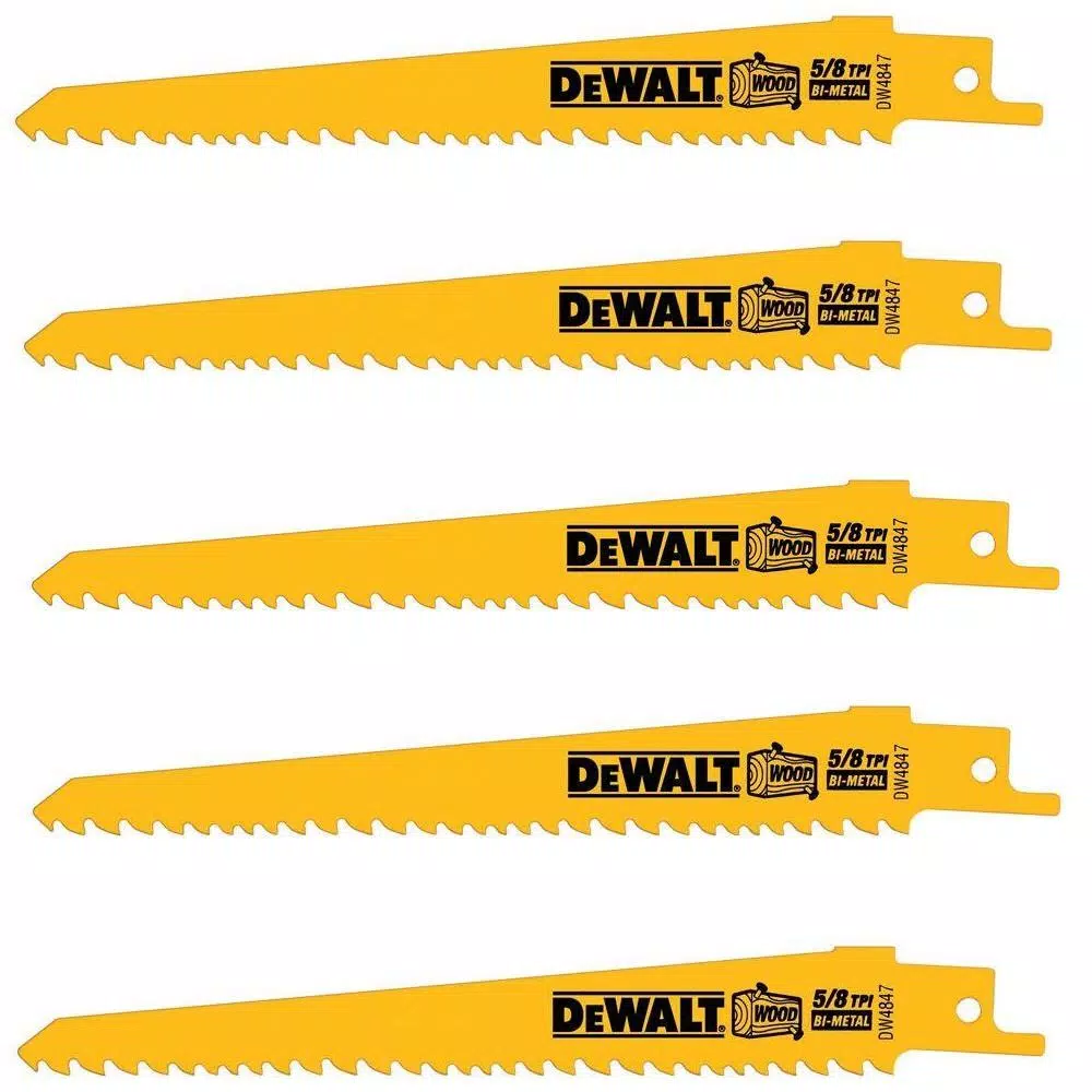 DEWALT 6 in. 5/8 Teeth per in. Taper Back Bi-Metal Reciprocating Saw Blade (5-Pack) and#8211; XDC Depot - Mycitystee