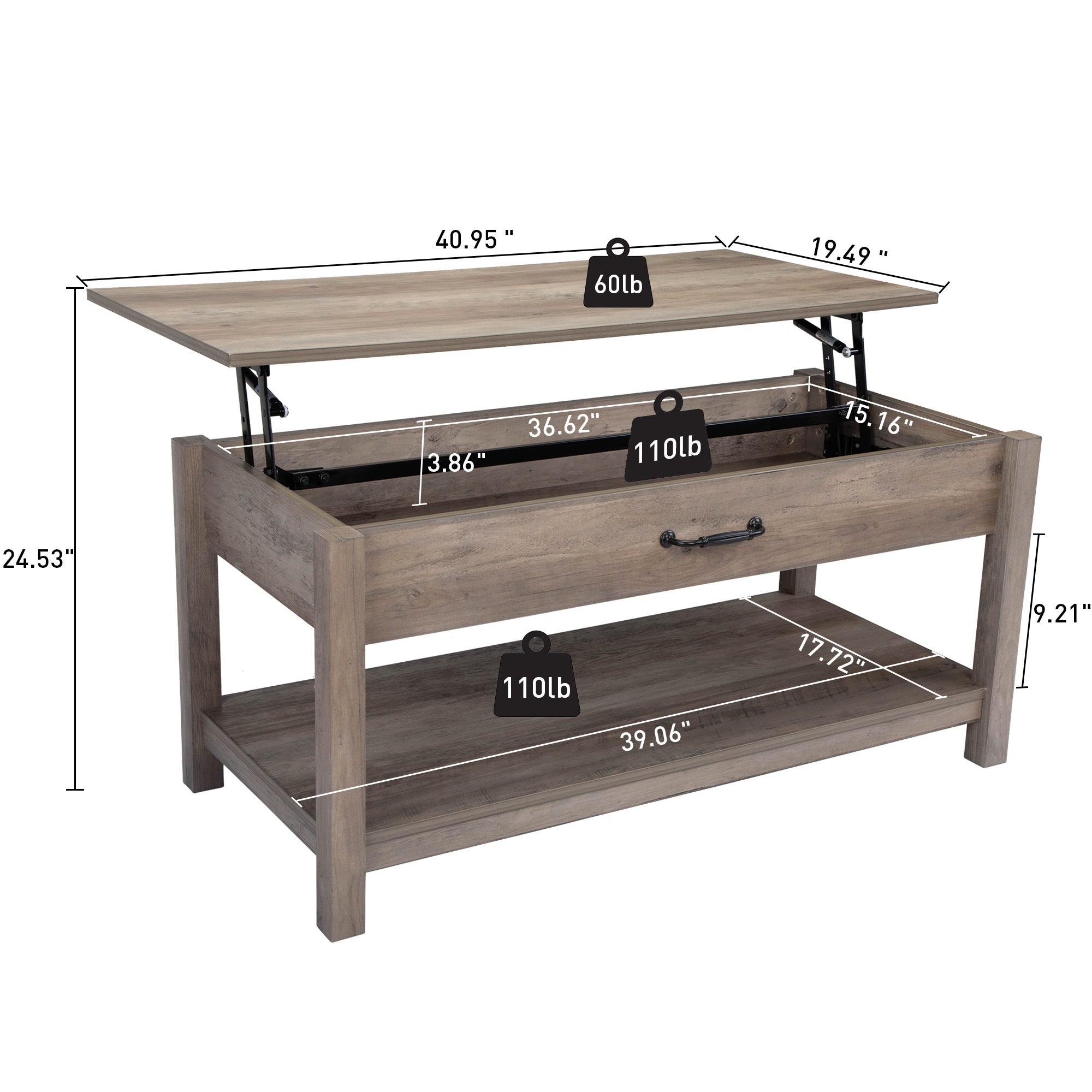 Lifting coffee table - water mine gray - Mycitystee