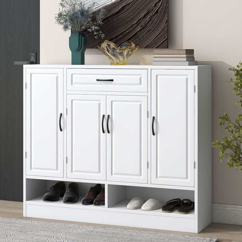 Modern Shoe Cabinet with Adjustable Shelves， Shoe Storage Organizer with 3 Cabinets - - 37999974 - Mycitystee