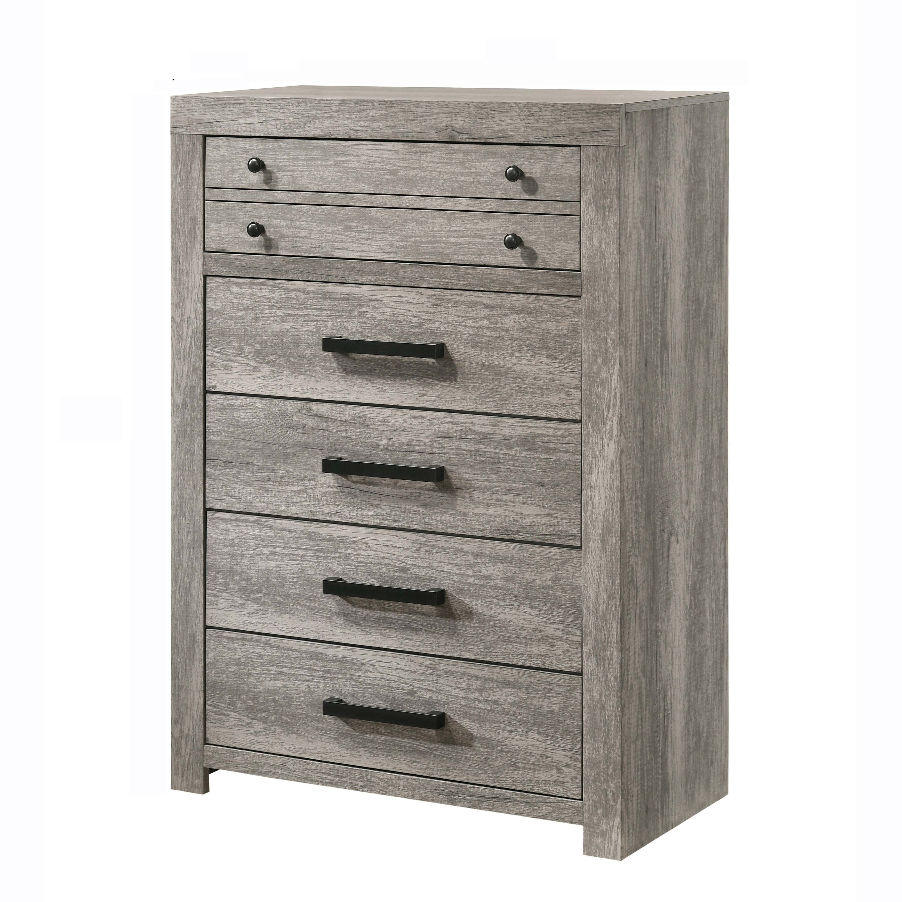 49 Inch 5 Drawer Tall Dresser Chest， Solid Wood， Grain Details， Gray - - 31269596 - Mycitystee