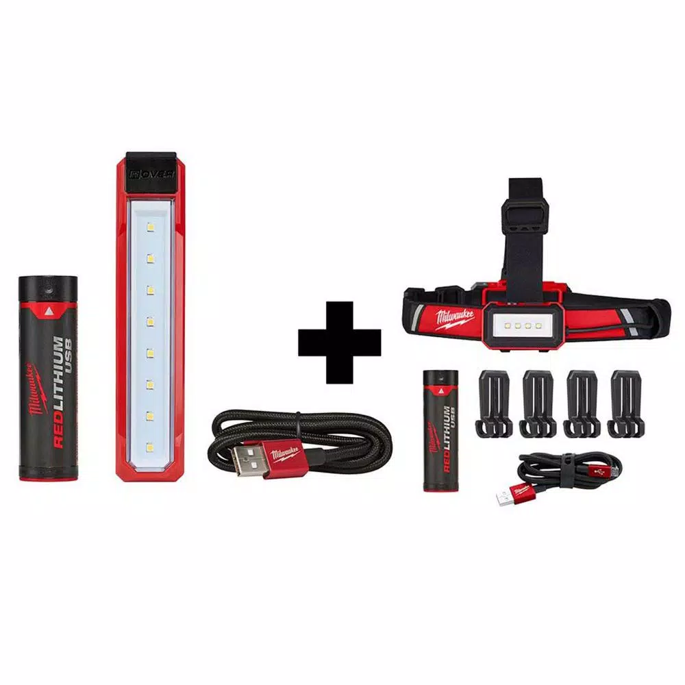 Milwaukee 445 Lumens LED Rover Rechargeable Pocket Flood Light and 600 Lumens LED USB Low-Profile Hard Hat Headlamp (2-Pack) and#8211; XDC Depot - Mycitystee