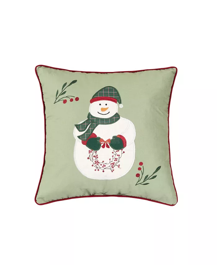 CandF Home Holly Snowman Wreath Pillow， 18