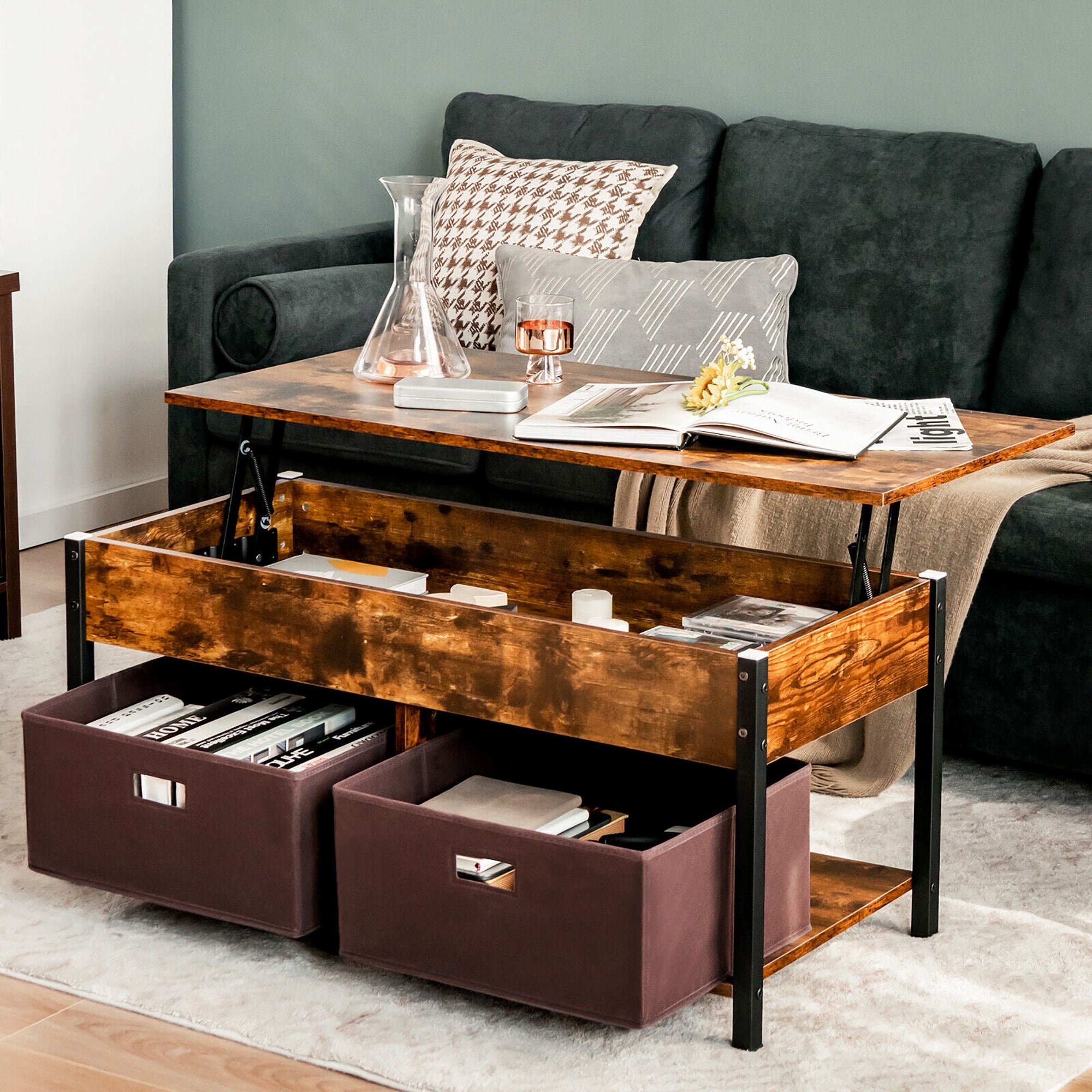 Gymax Lift Top Coffee Table Multifunctional Pop-up Central Table with - Mycitystee