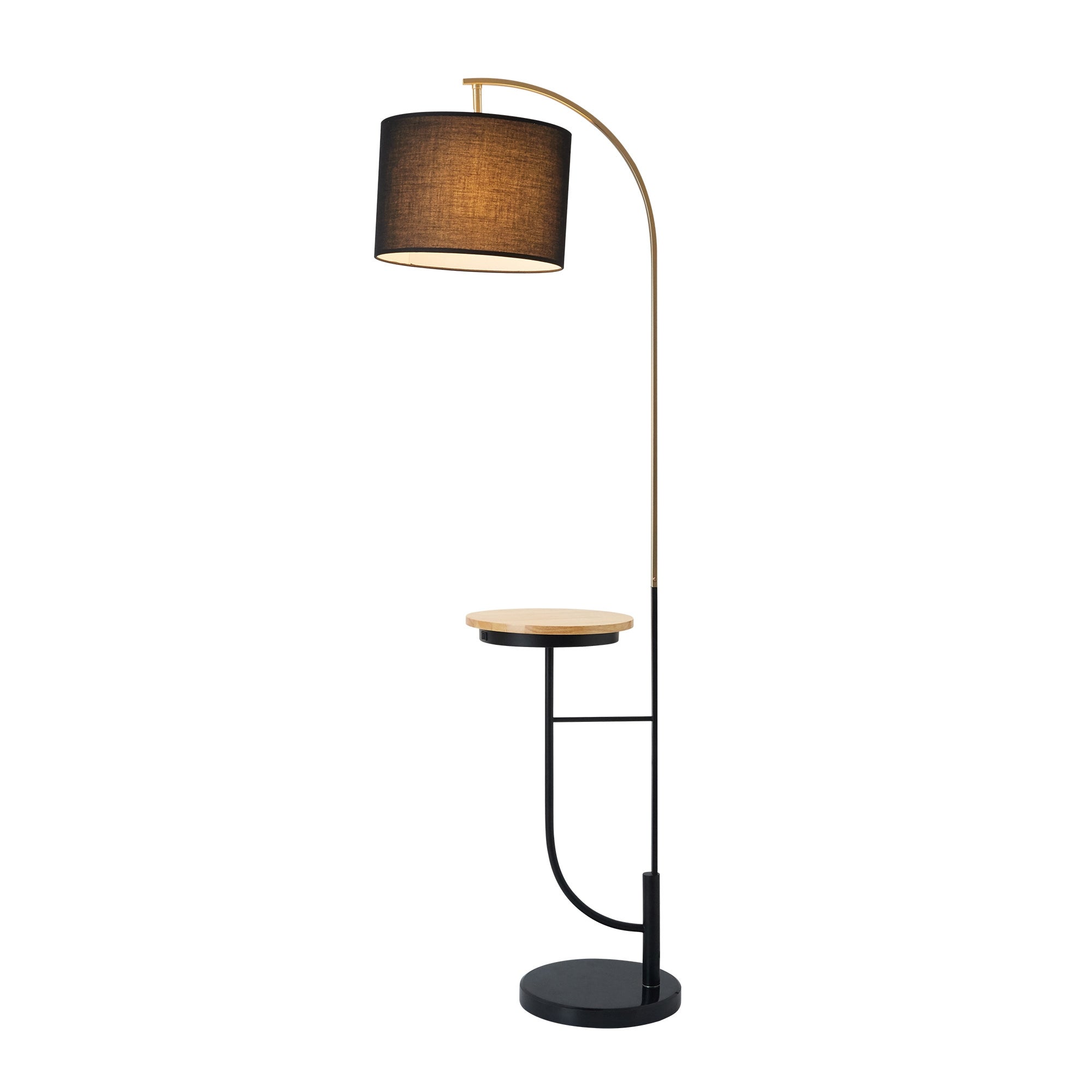 Danna Arc Floor Lamp with USB Port， Wood Table， Marble Base and Black Shade - Marble Base and Black Shade - Mycitystee