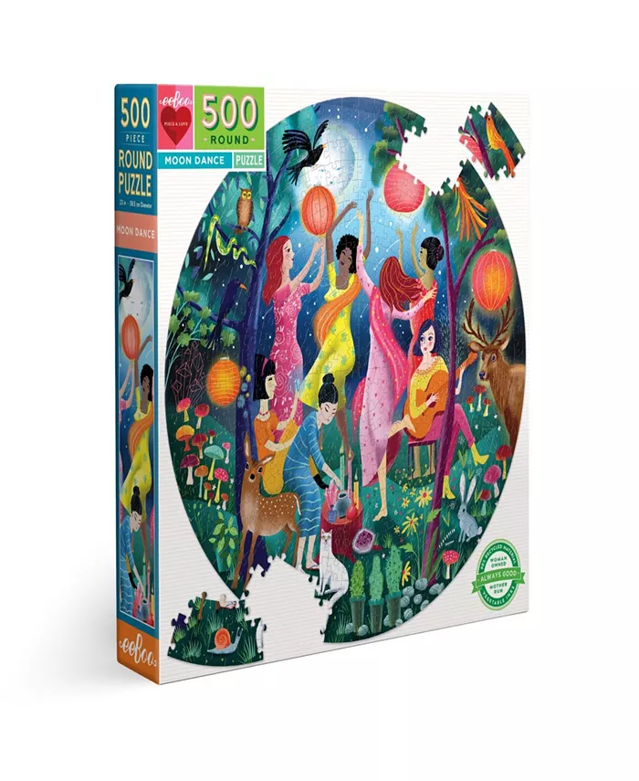 Eeboo Piece and Love Moon Dance 500 Piece Round Circle Jigsaw Puzzle - Mycitystee