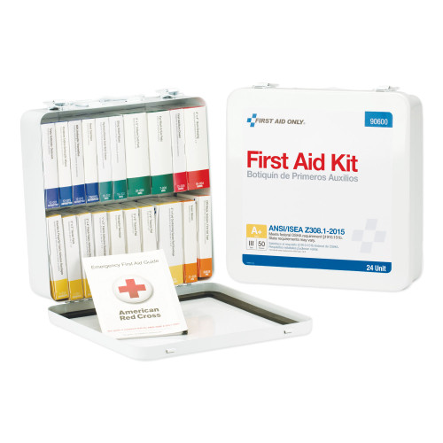 First Aid Only Unitized ANSI Class A Weatherproof First Aid Kit for 50 People， 24 Pieces， Metal Case (90600) - Mycitystee