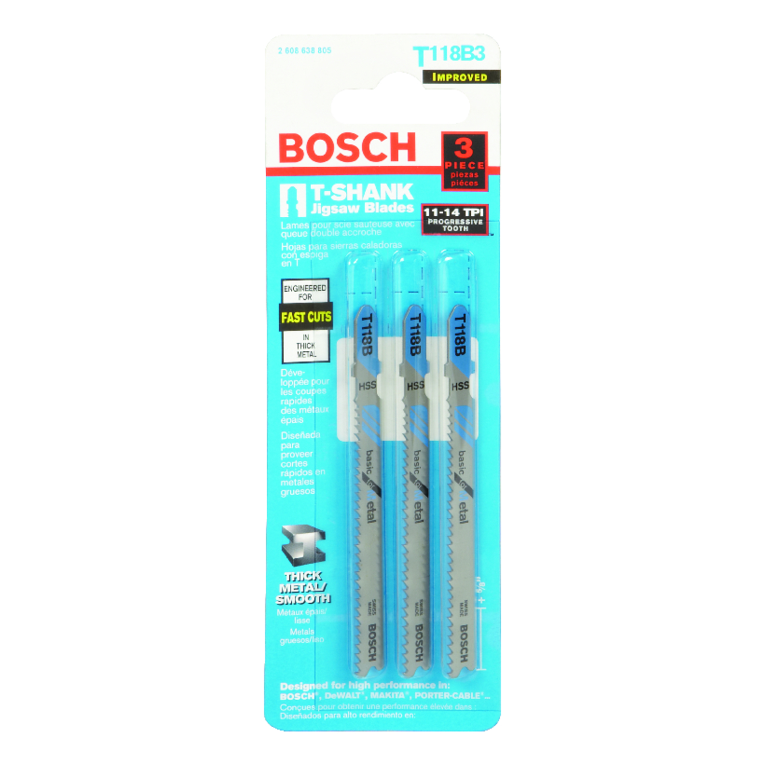 Bosch 3-5/8 in. High Carbon Steel T-Shank Jig Saw Blade 14 TPI 3 pk - Mycitystee