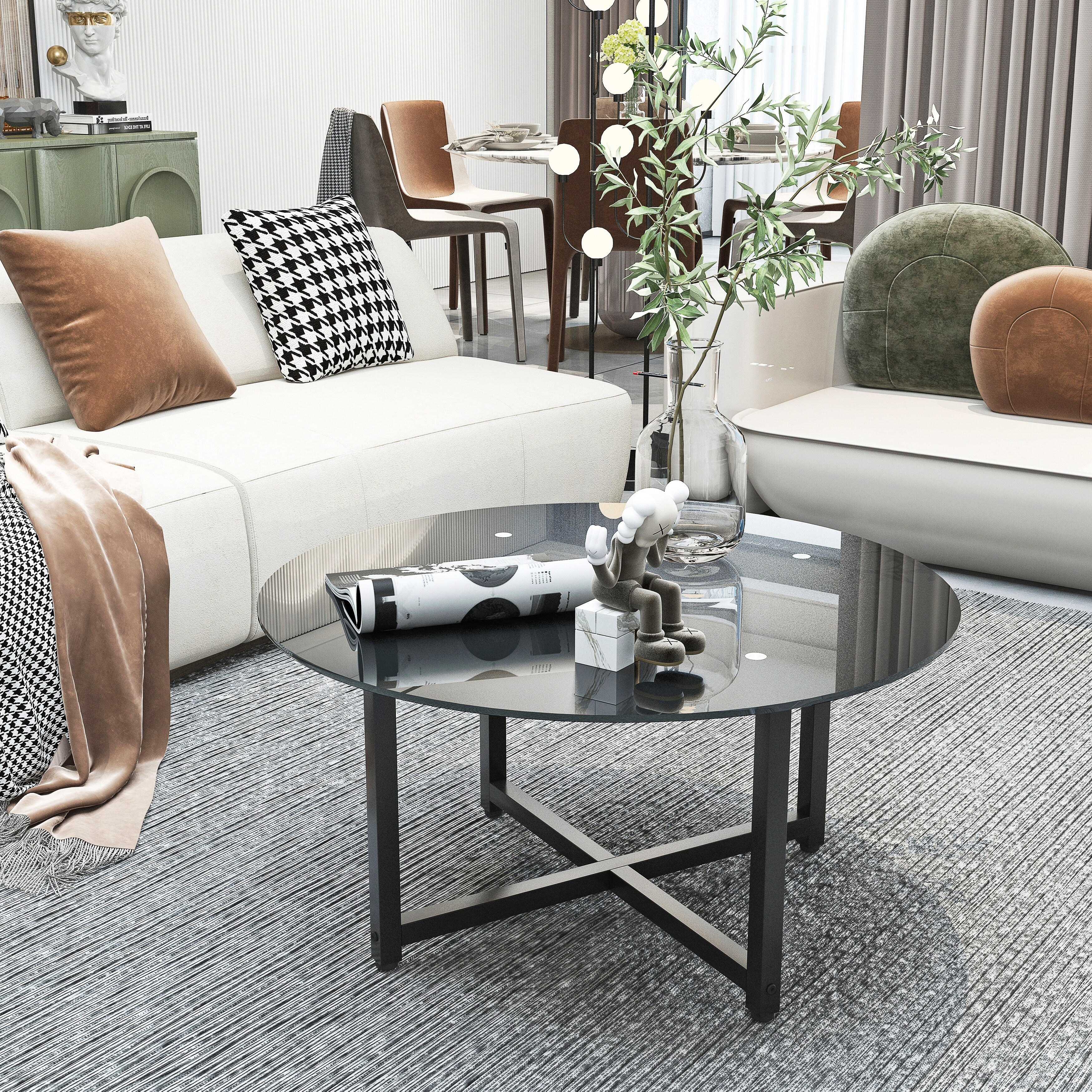 Black Round Coffee Table-35.5'' - Mycitystee