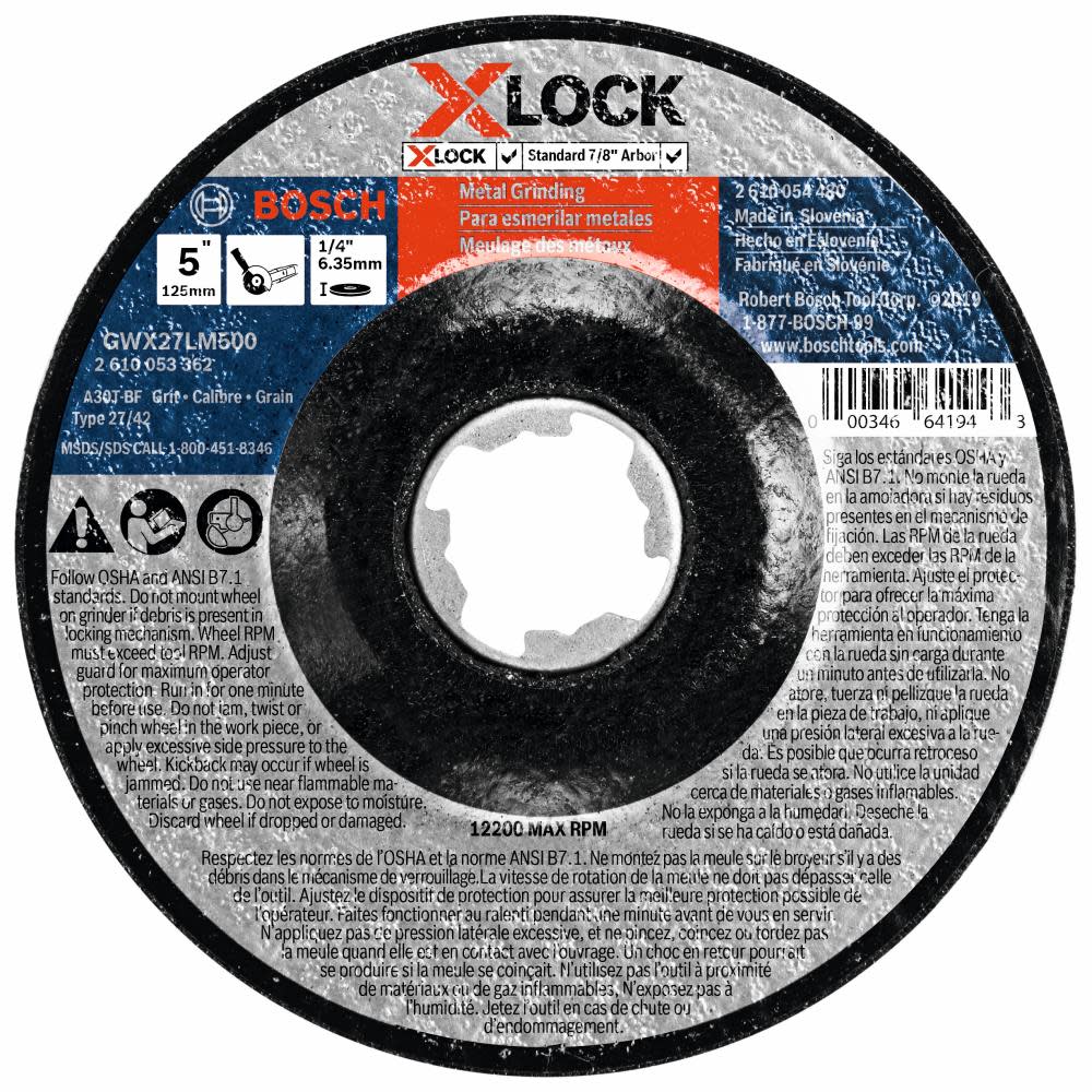5 In. x 1/4 In. X-LOCK Arbor Type 27 30 Grit Metal Grinding Abrasive Wheel - Mycitystee