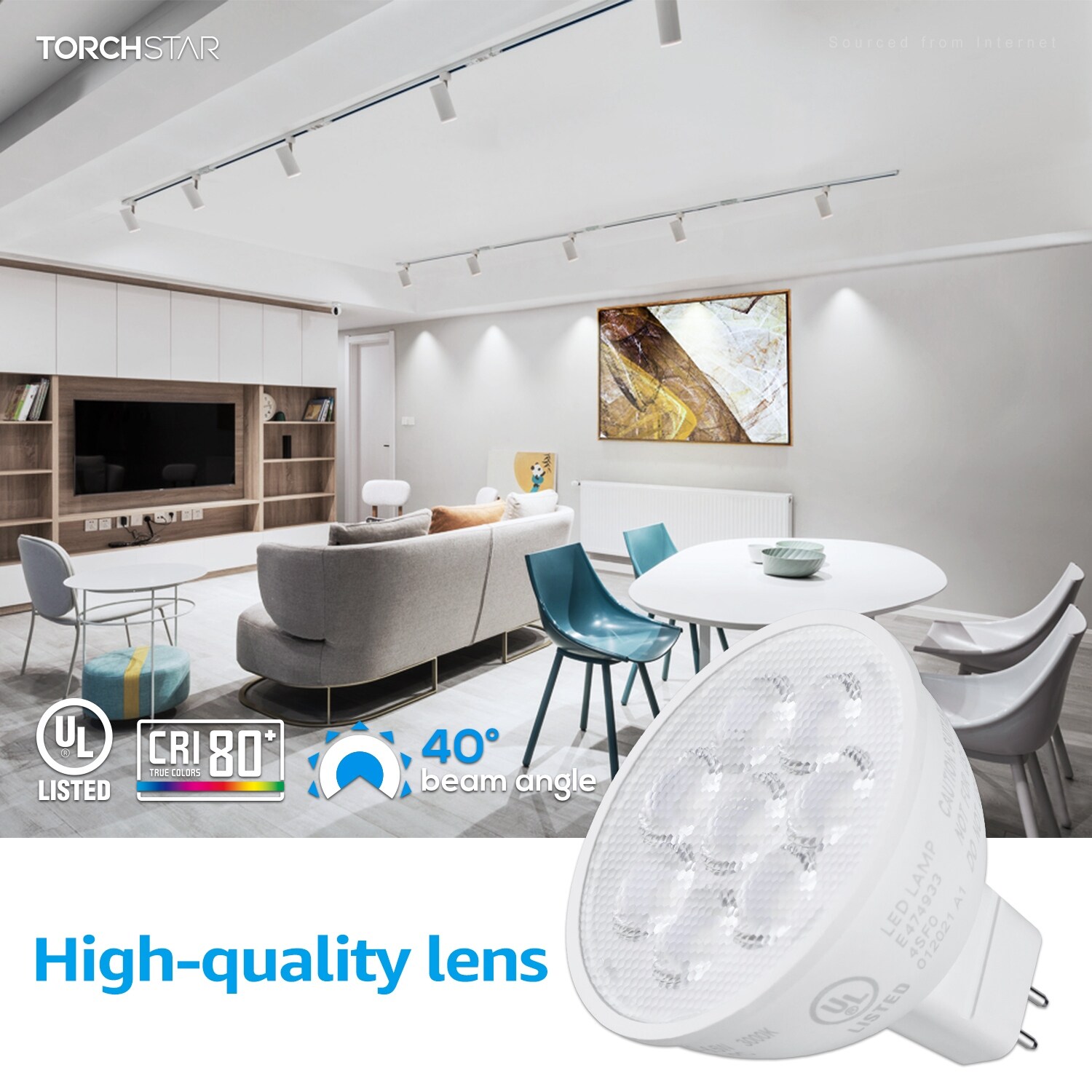 MR Series 6.5W MR16 LED Bulb， 5000K Daylight， 12V GU5.3 Spotlight Bulb - Mycitystee