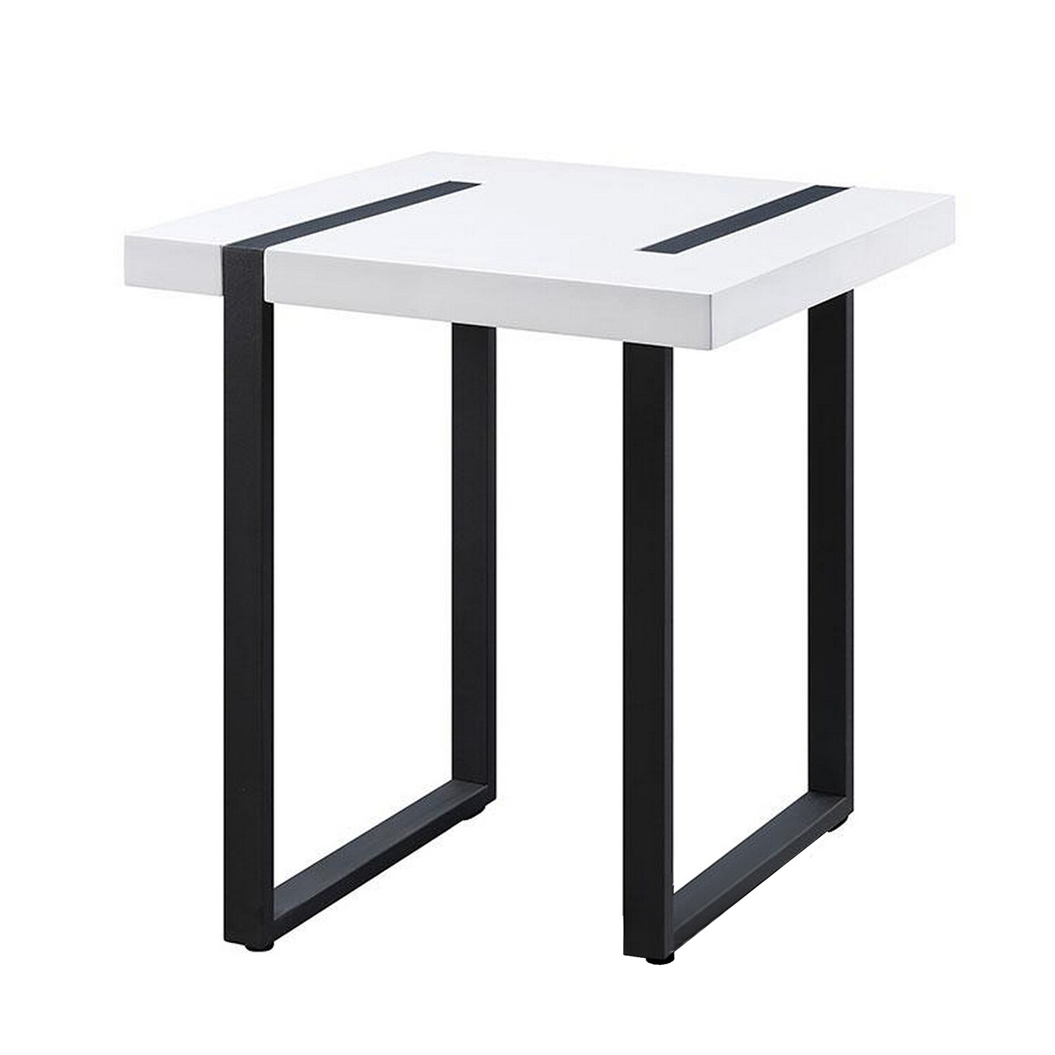 Two Tone Modern End Table with Metal Legs， White and Black - Mycitystee