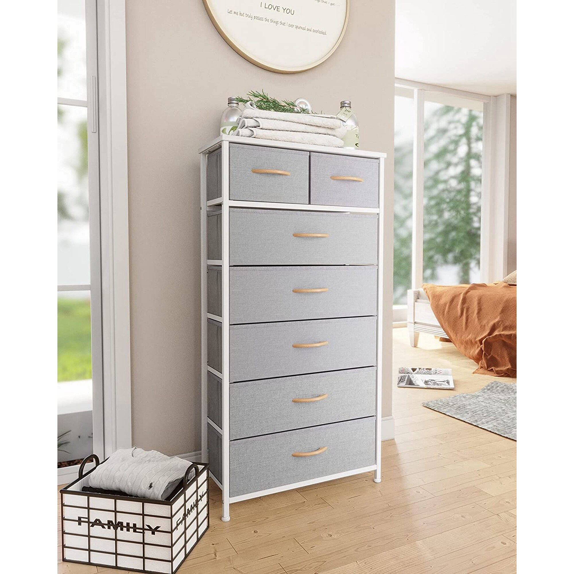 7 Drawers Dresser， Tall Dresser Vertical Storage Tower with Wooden Handle and Wooden Top， Organizer Unit - - 37475935 - Mycitystee