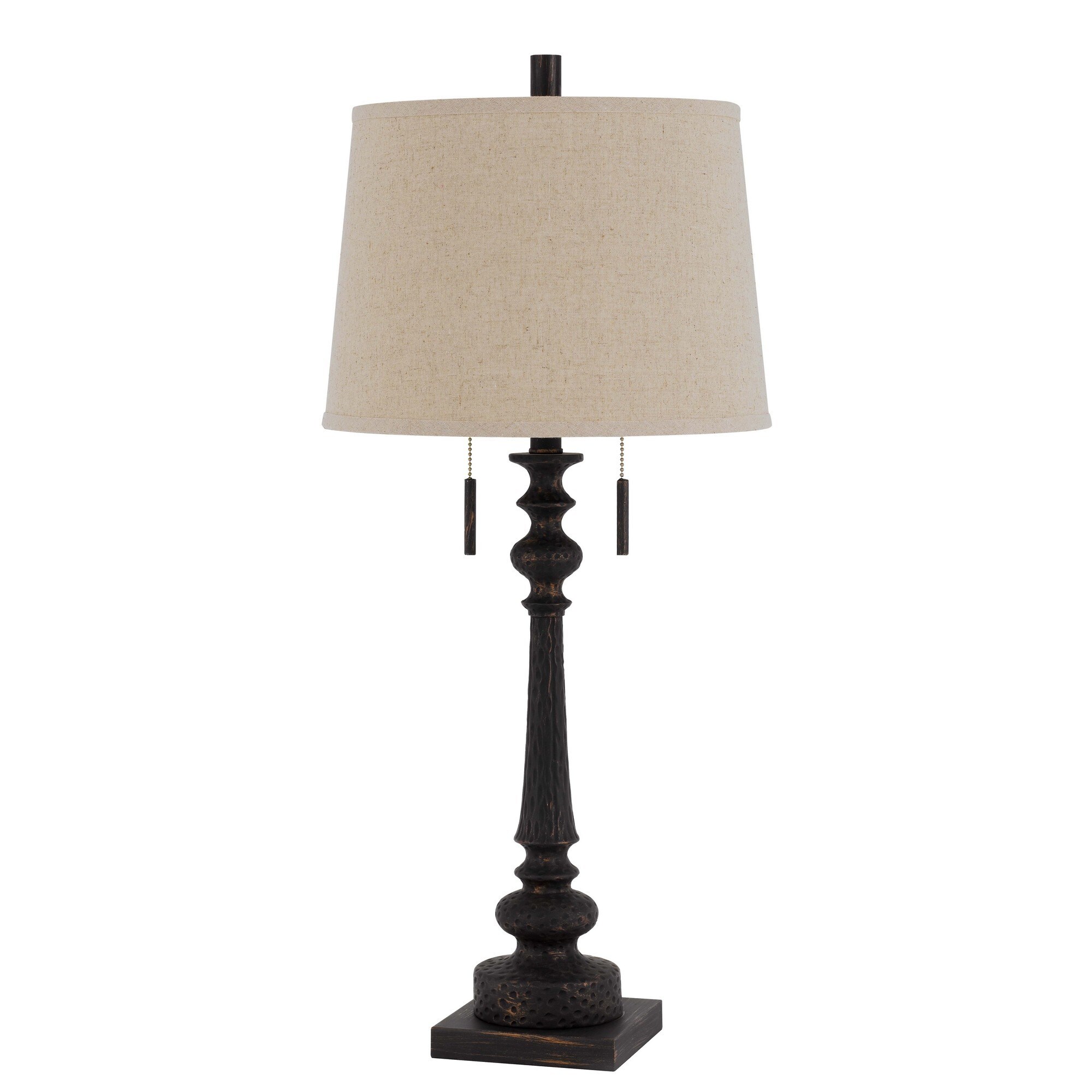 Table Lamp with Tubular Turned Resin Support and Pull Chain， Dark Bronze - Mycitystee