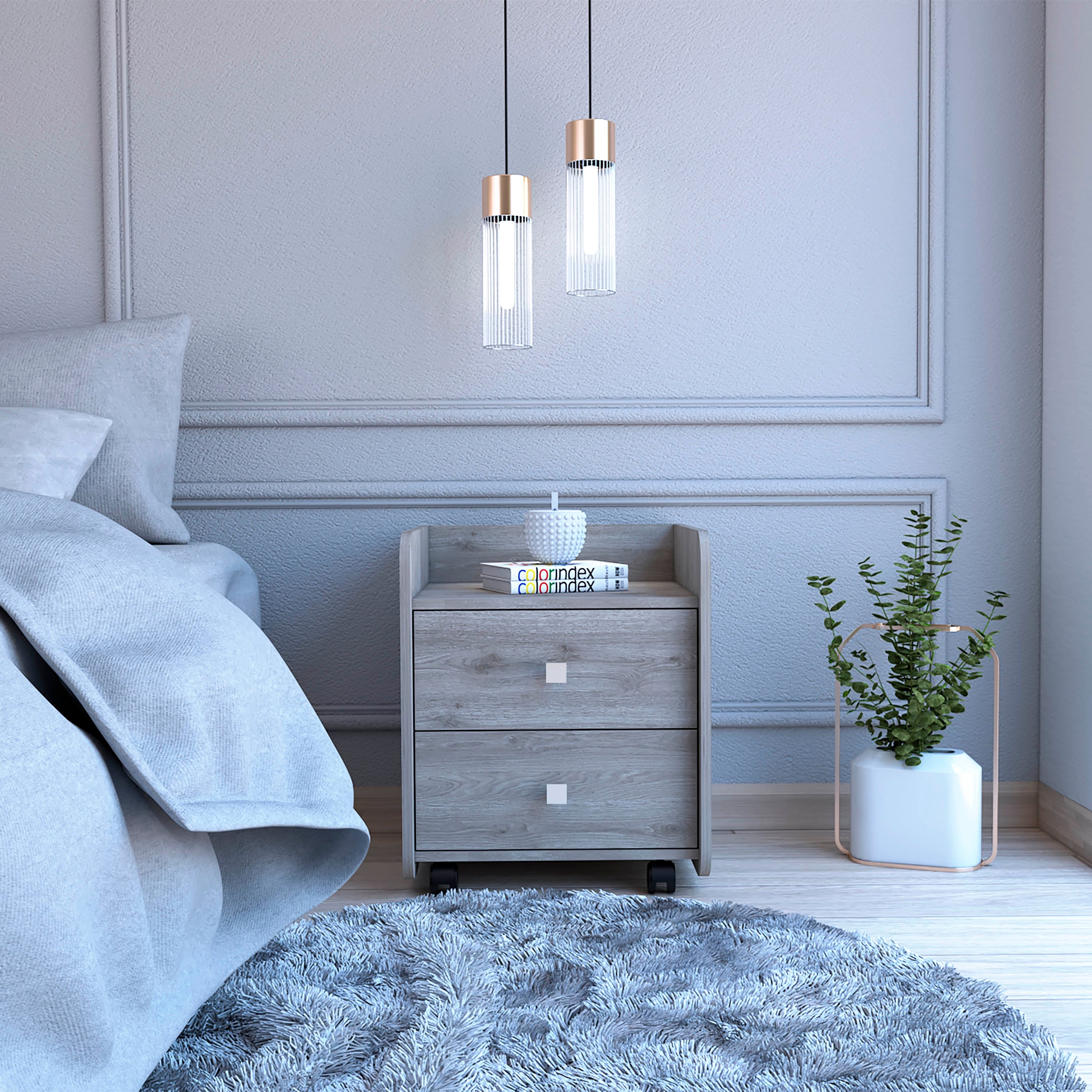 York Nightstand with 2 Drawers and 4 Casters - - 34235229 - Mycitystee