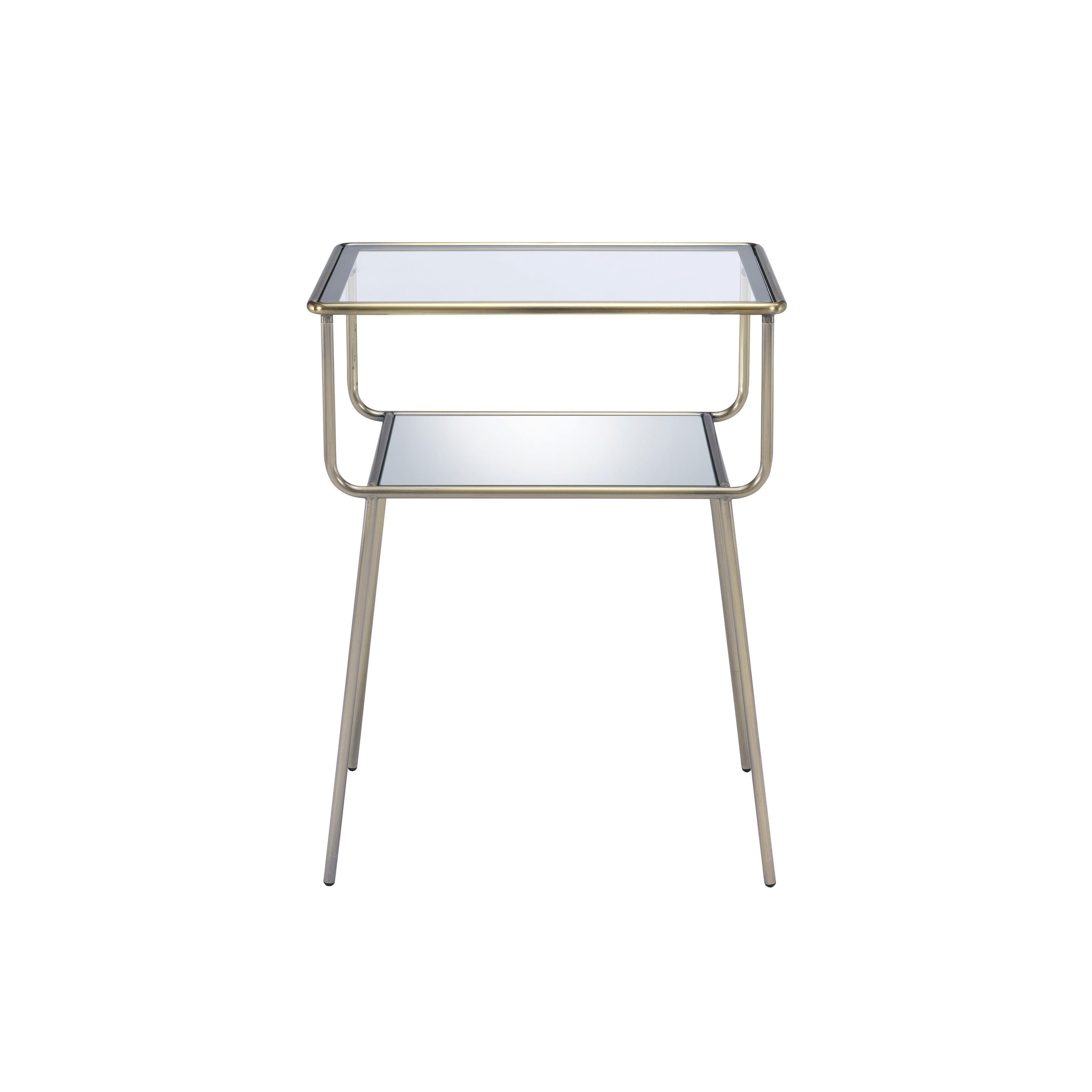 Rhodie End Table in Antique Gold， Mirror and Clear Glass - Mycitystee