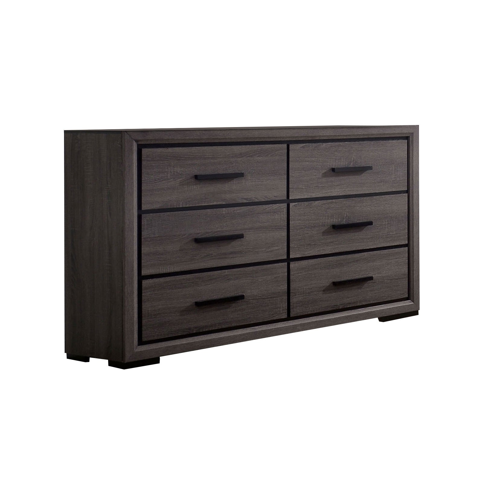 Wooden Dresser with 6 Drawers and Finger Pull Handle， Gray and Black - - 29800516 - Mycitystee