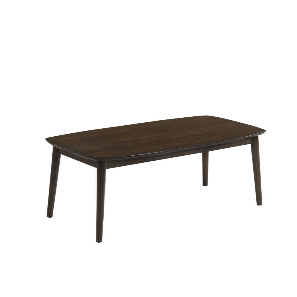 Lexi 47 Inch Coffee Table， Dark Walnut Brown Wood， Rounded Splayed Legs - 17.5 H x23.75 W x 47.25 L Inches - Mycitystee