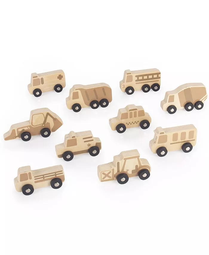 Guidecraft Mini Wooden Vehicles - Set of 10 - Mycitystee