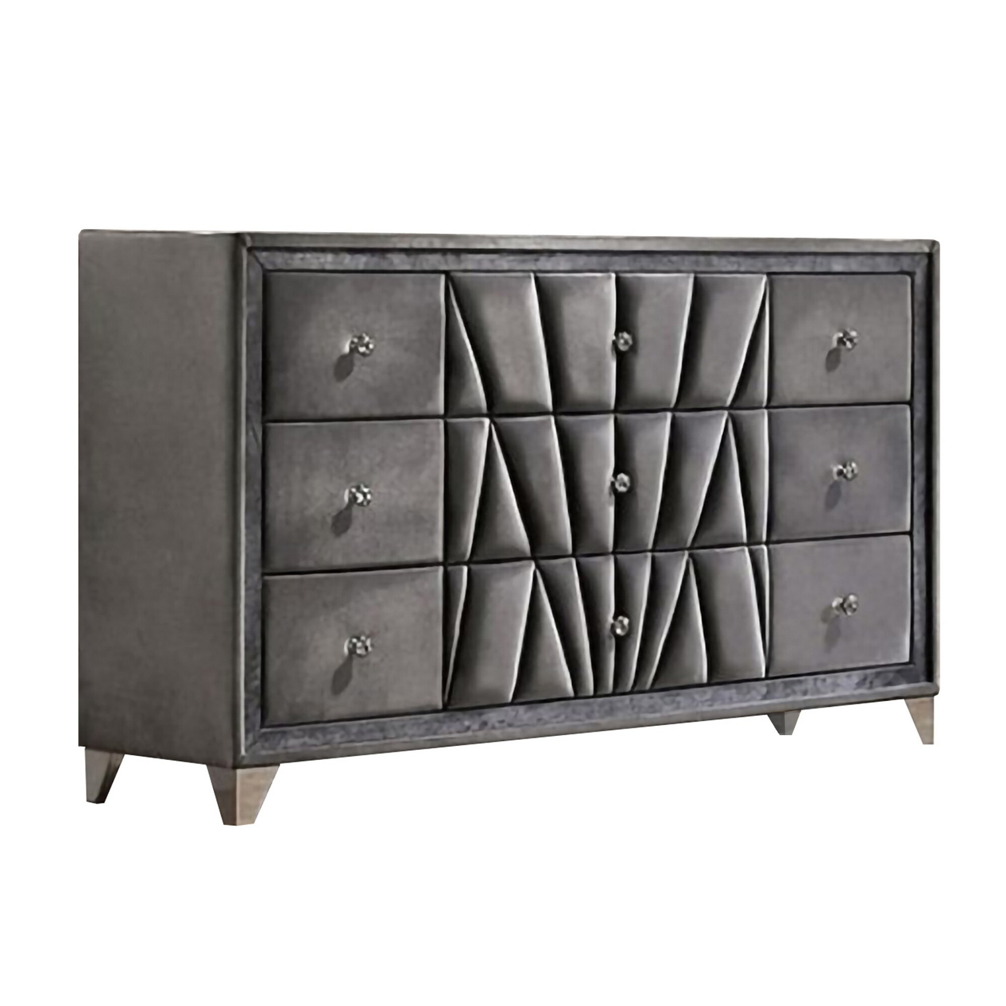 9 Drawer Fabric Frame Dresser with Tufted Accents and Acrylic Knob， Gray - - 33767505 - Mycitystee