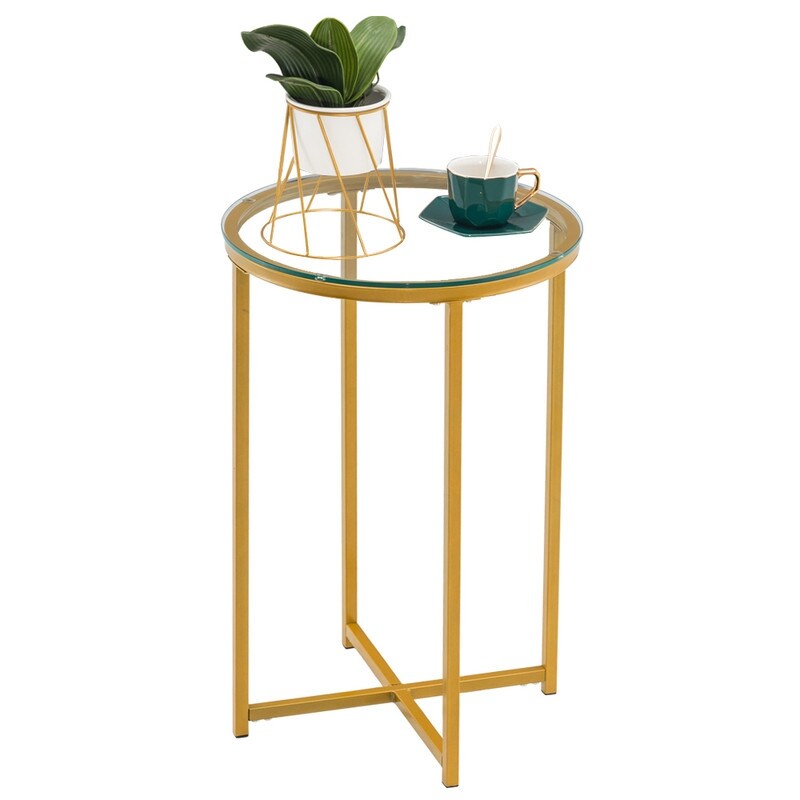 Simple Glass Top Round Metal Coffee Table for Living Room Gold - Mycitystee