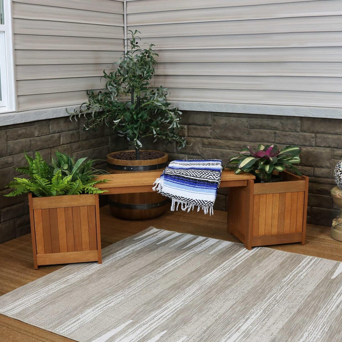 Ultimate Patio 68-Inch Meranti Wood Outdoor Planter Box Bench W/ Teak Oil Finish - Mycitystee